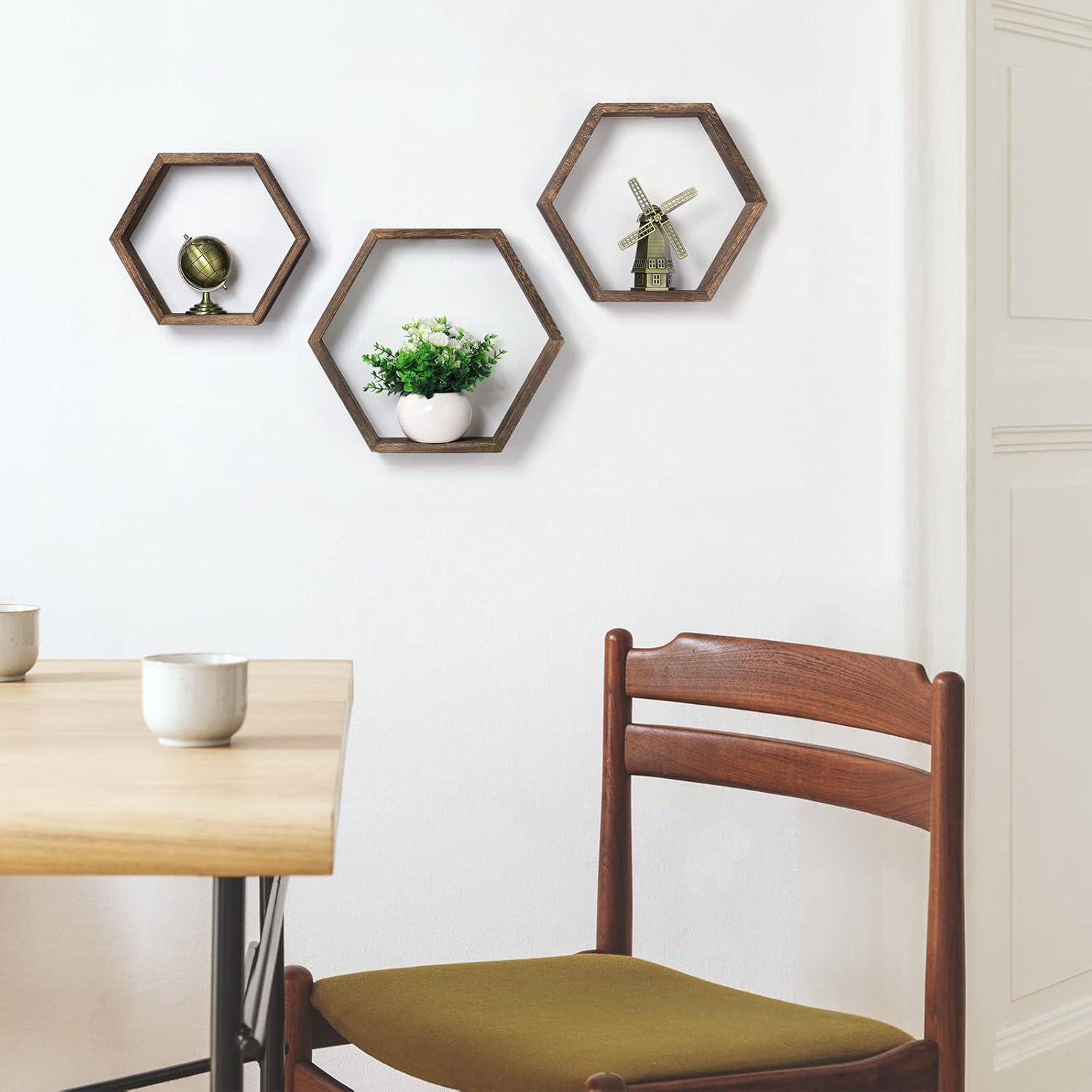 Hexagon Floating Shelves Set of 6 Rustic Wall Display