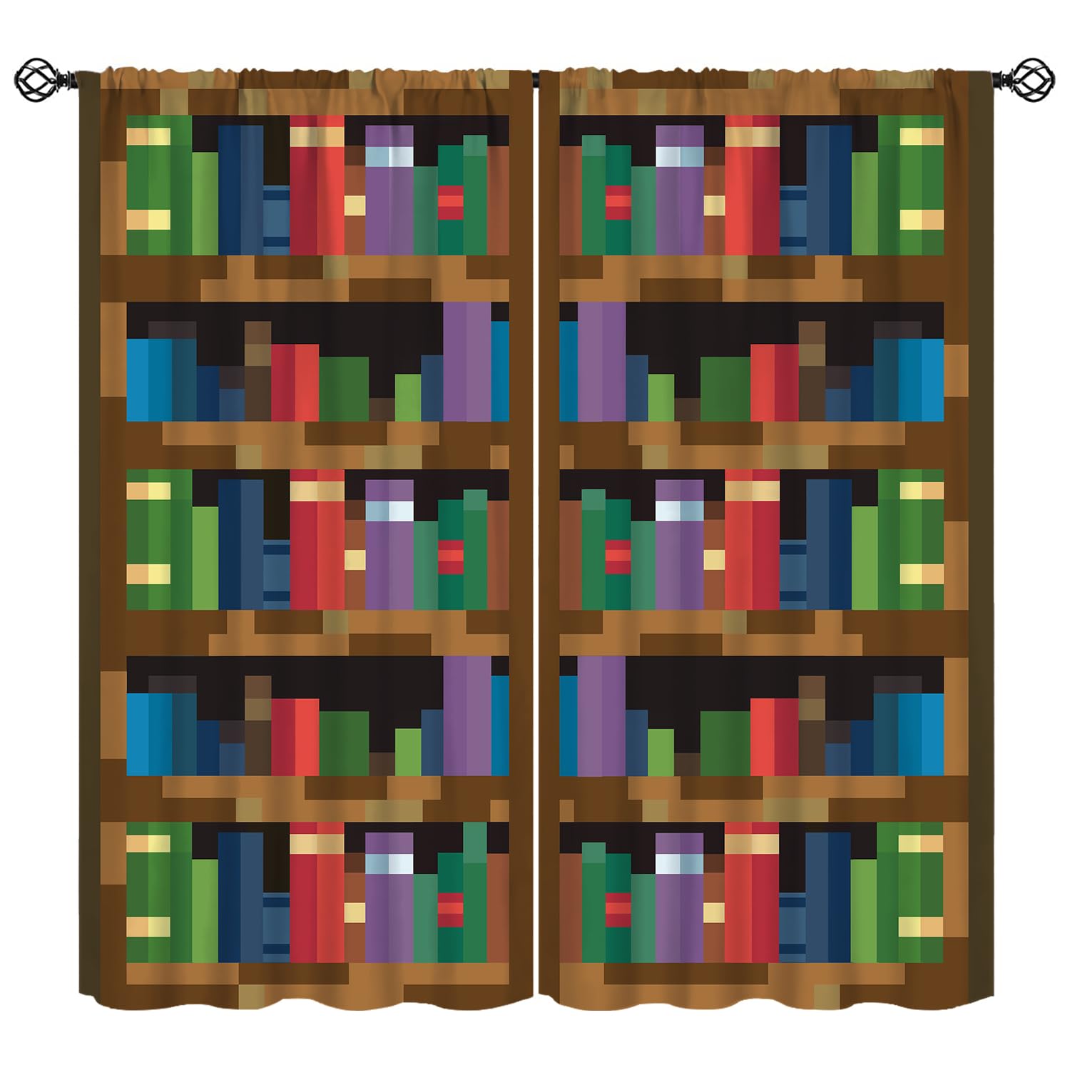 Pixelated Bookshelf Curtain for Kids Bedroom