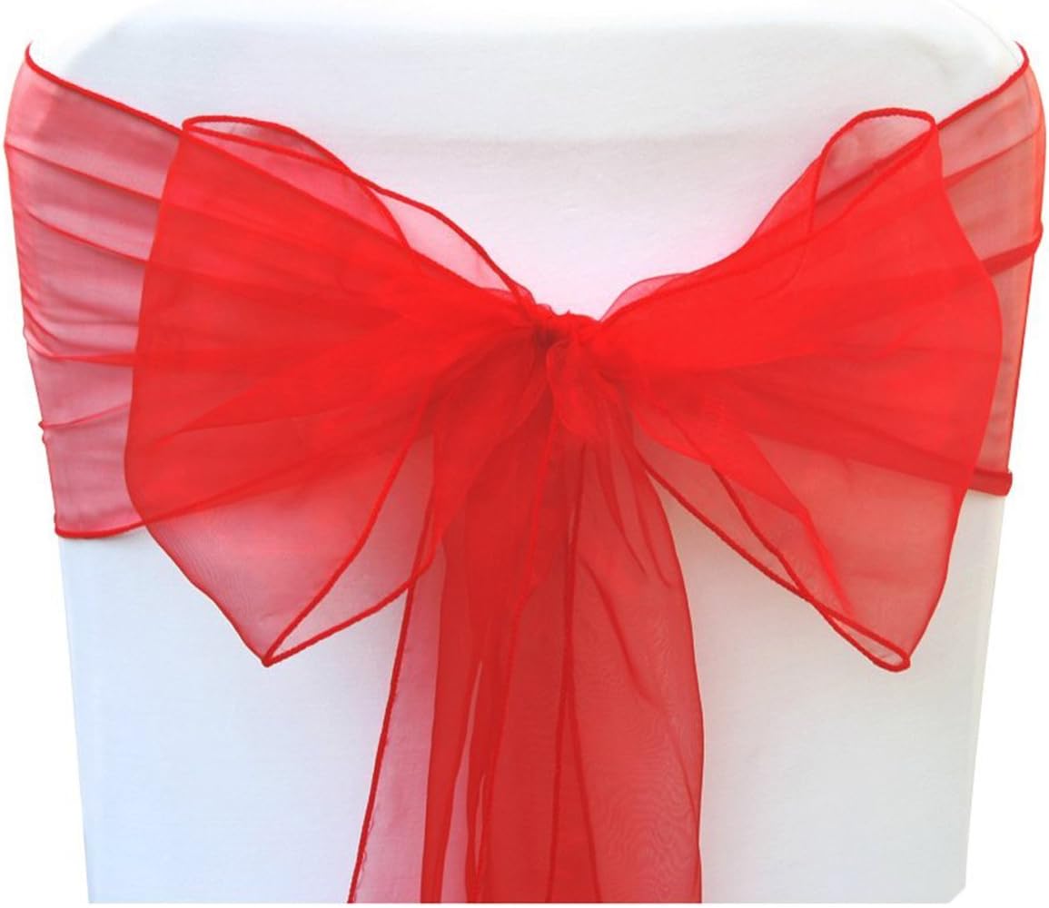 Set of 10 Chair Bows Red Sashes for Decor