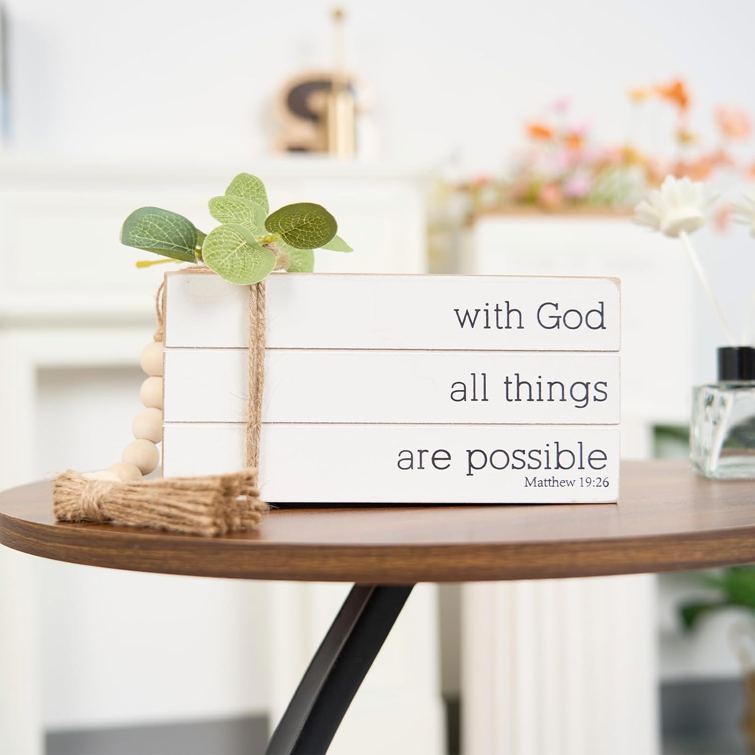 Rustic Farmhouse Decor Books with Wood Beads String