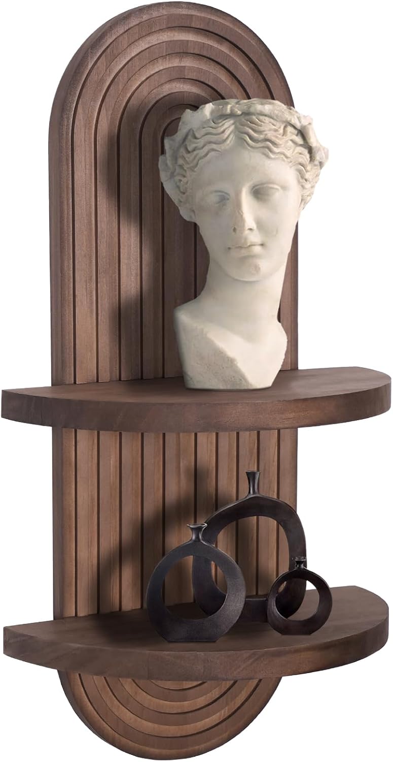 Boho Wooden Arched Wall Shelf - Dark Brown