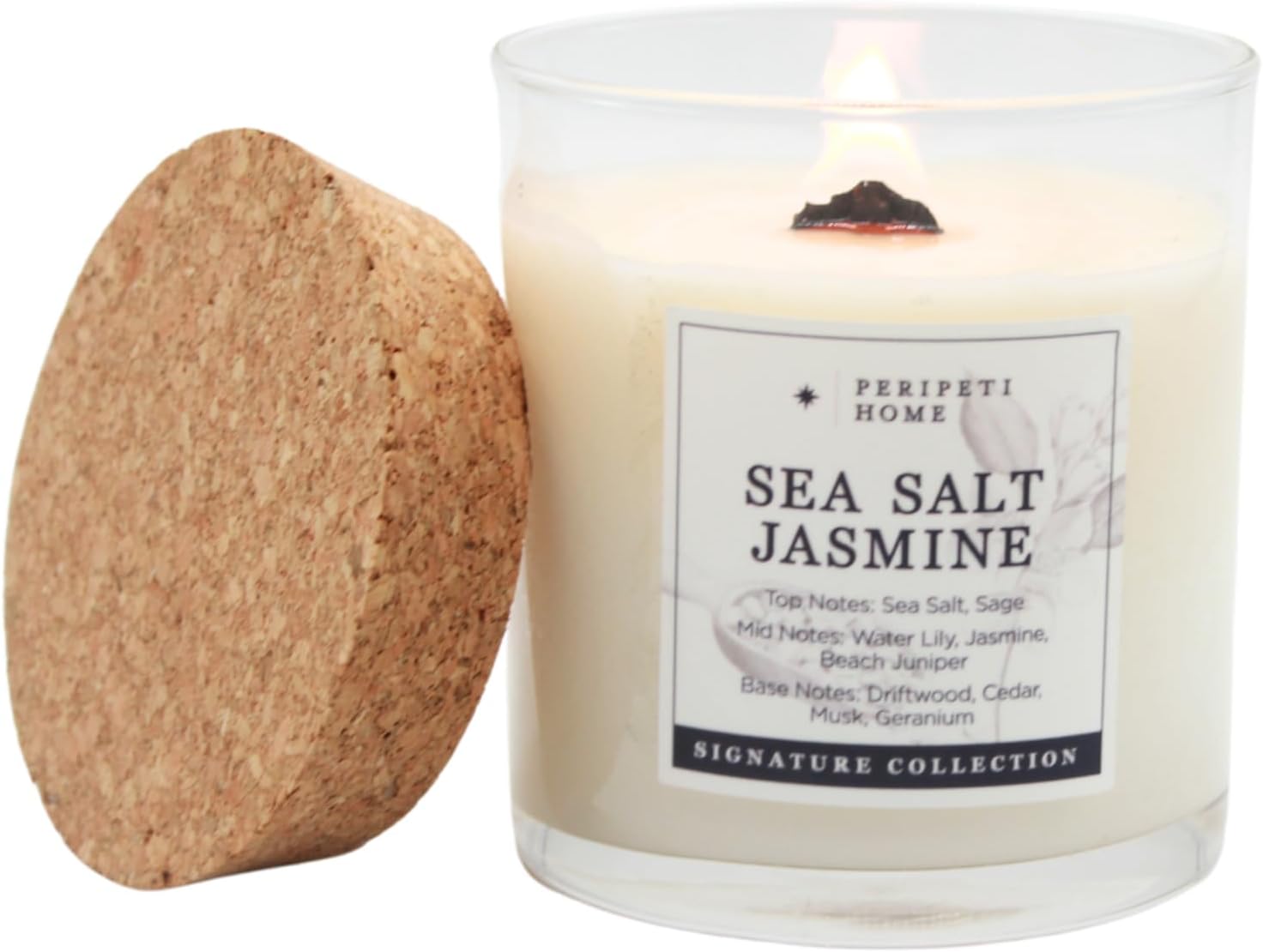 PERIPETI Home Sea Salt Jasmine Candle - 85oz Soy Wax Jar with Wooden Wick