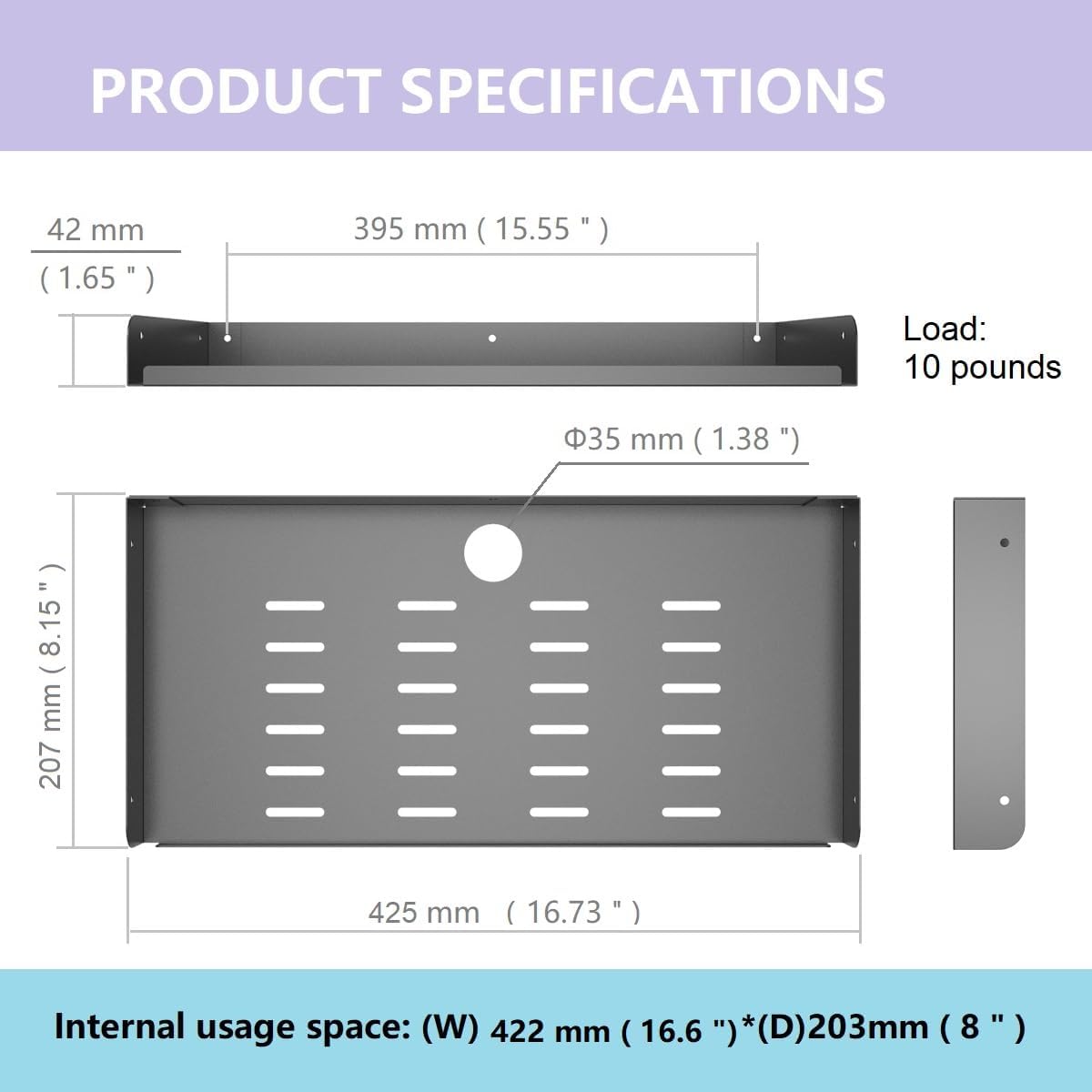 Jingchengmei 2 Pcs Metal Floating Shelf for Storage and Display