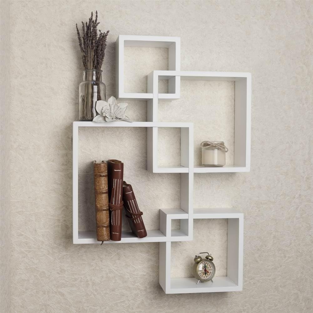 Danya B Decorative Wall Mount Floating Intersecting Cube Accent Wall Shelf White