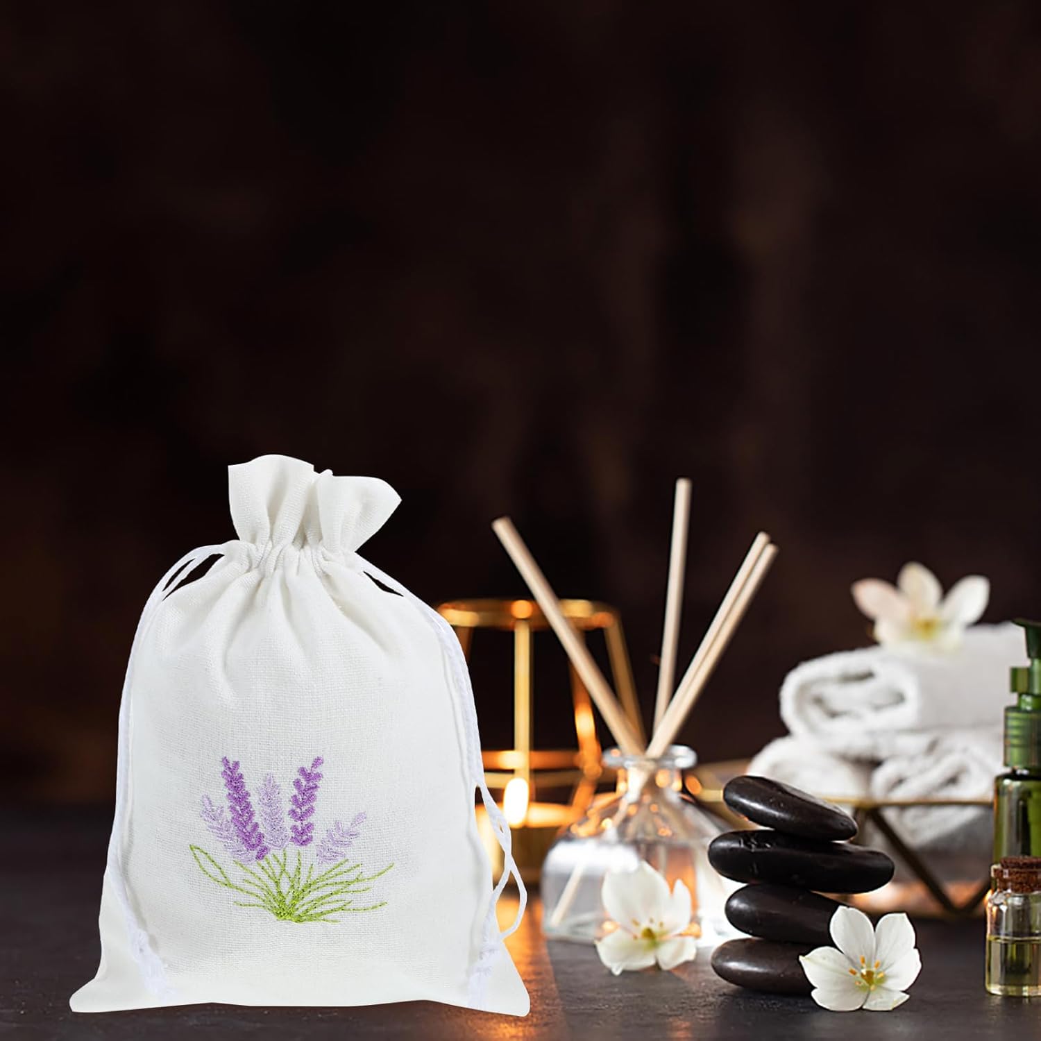 Zerodeko 10pcs Lavender Linen Drawstring Sachet Bags