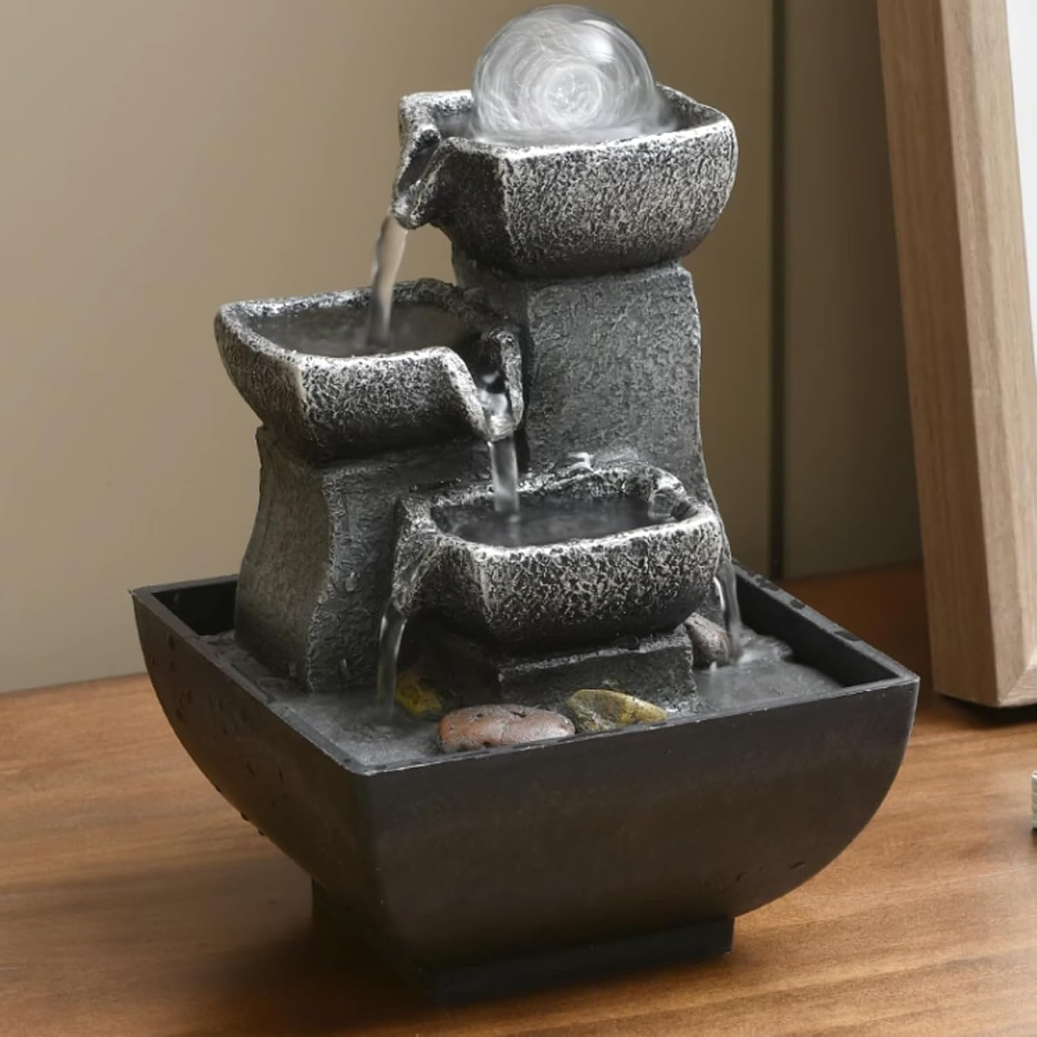 GRFIT Tabletop Fountain with Rotating Beads and Flowing Water