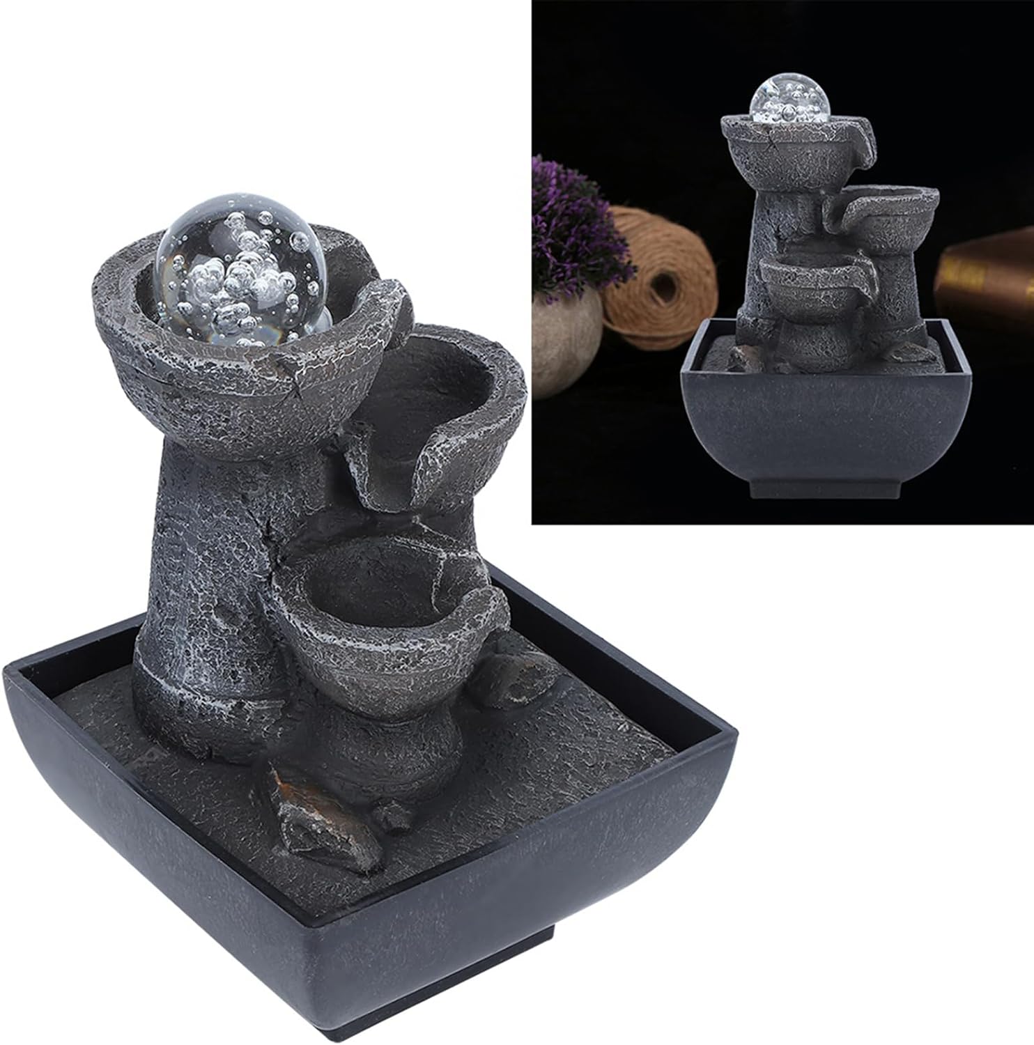 LED Tabletop Fountain with Waterfall and Ball for Home Office Decor