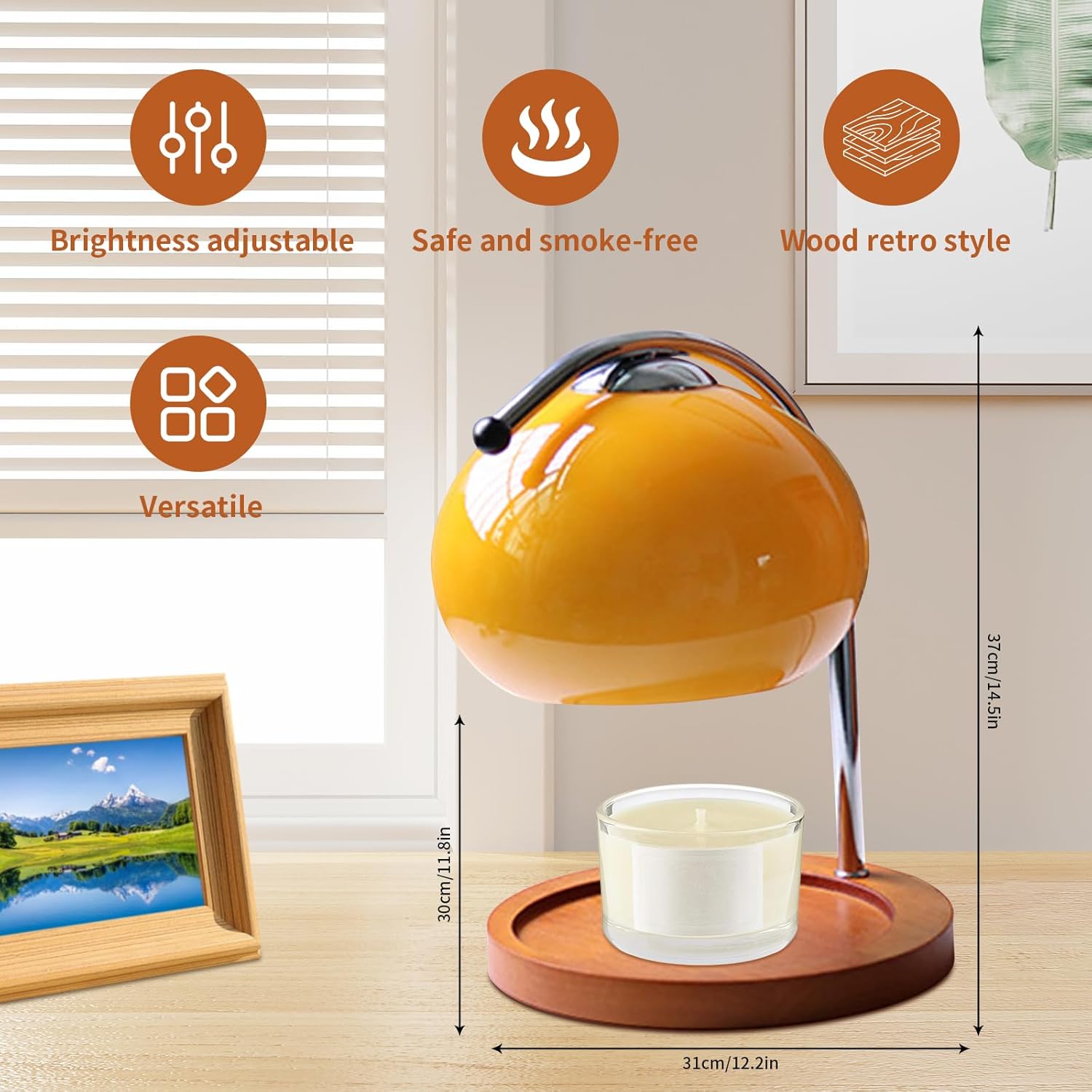 Topyond Aroma Wax Melting Lamp with Retro Wood Tray
