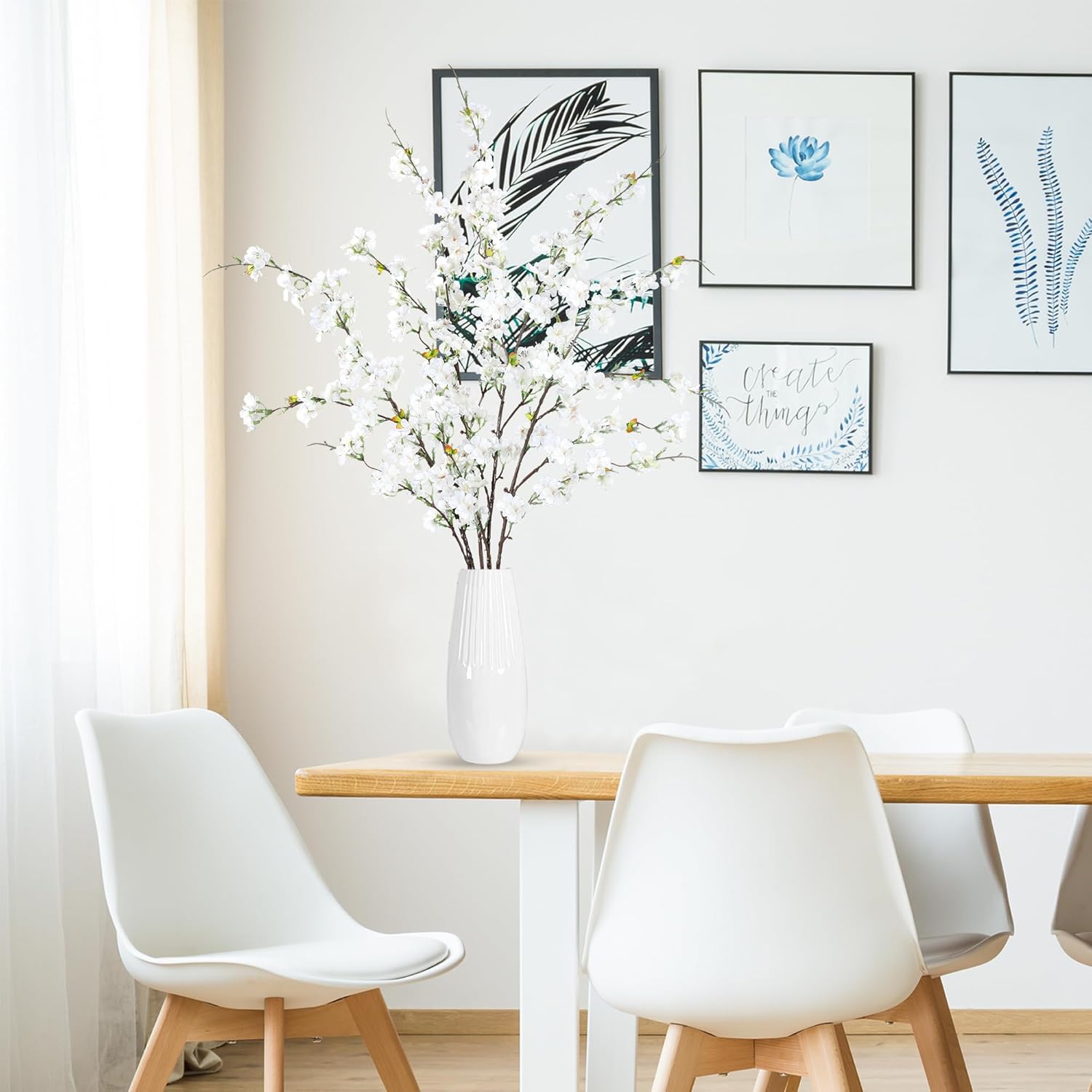 Sggvecsy 4 Pc Artificial Cherry Blossom Branches White