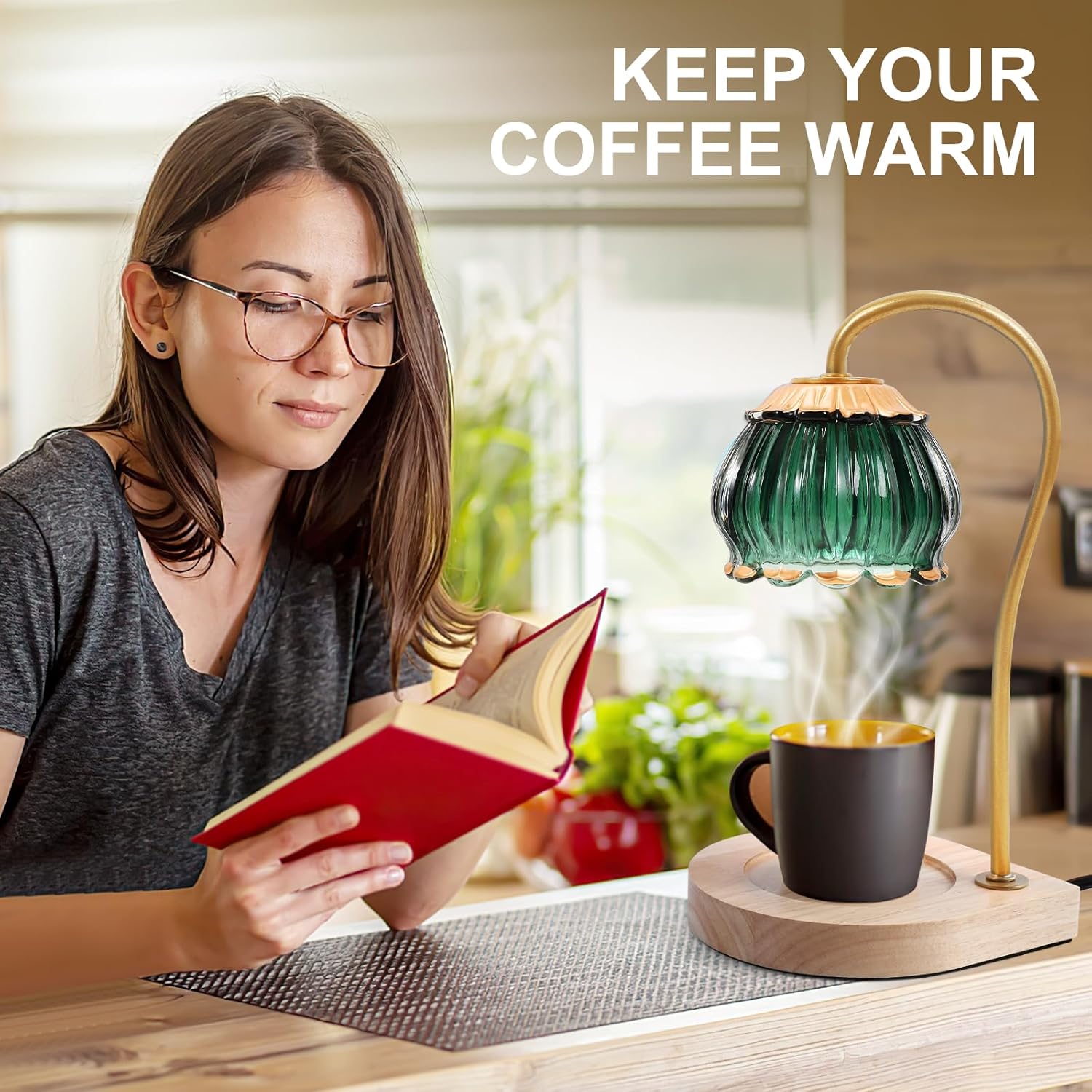 CABRHEART Golden-Green Candle Warmer Lamp with Timer
