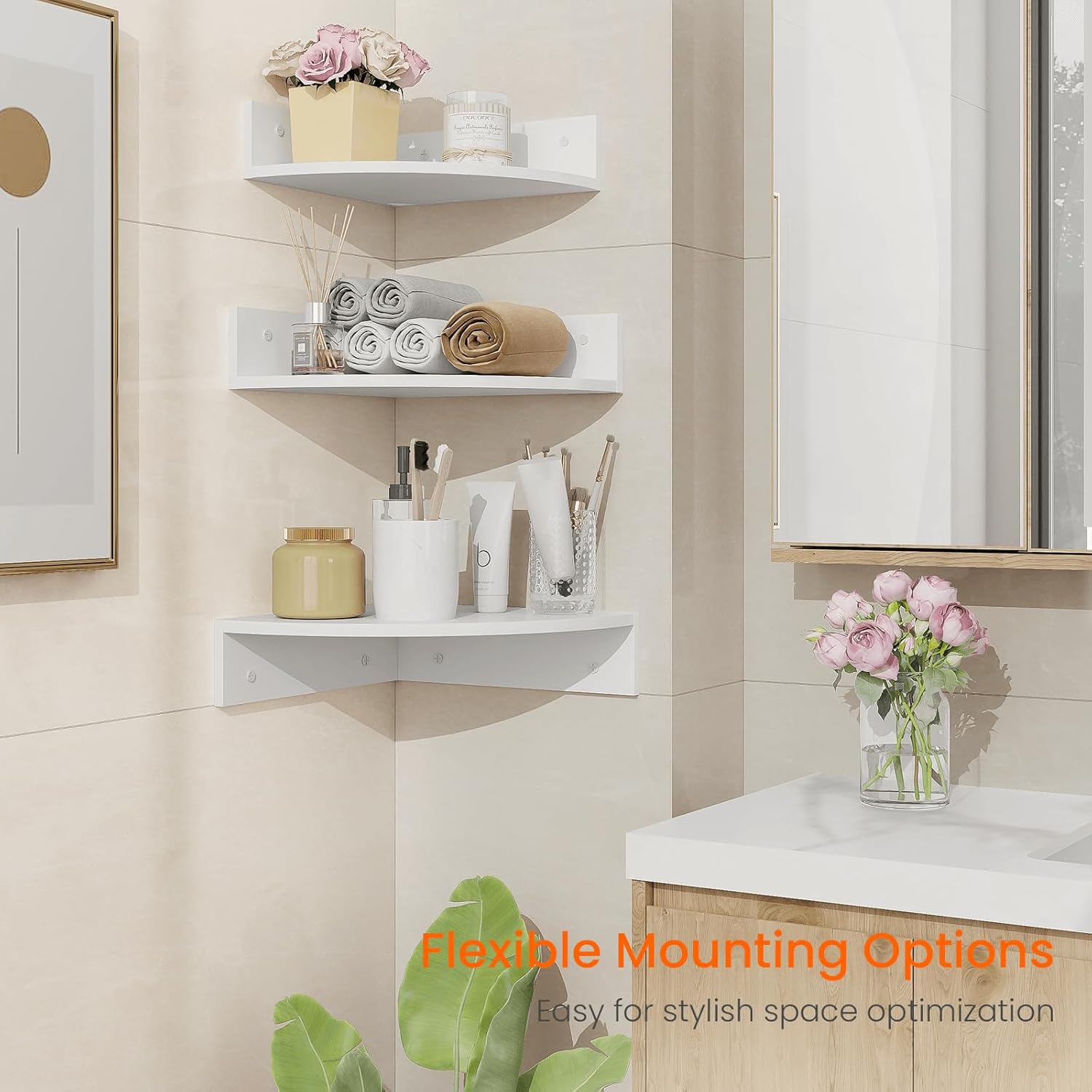 Homode Set of 3 Floating Corner Shelves White