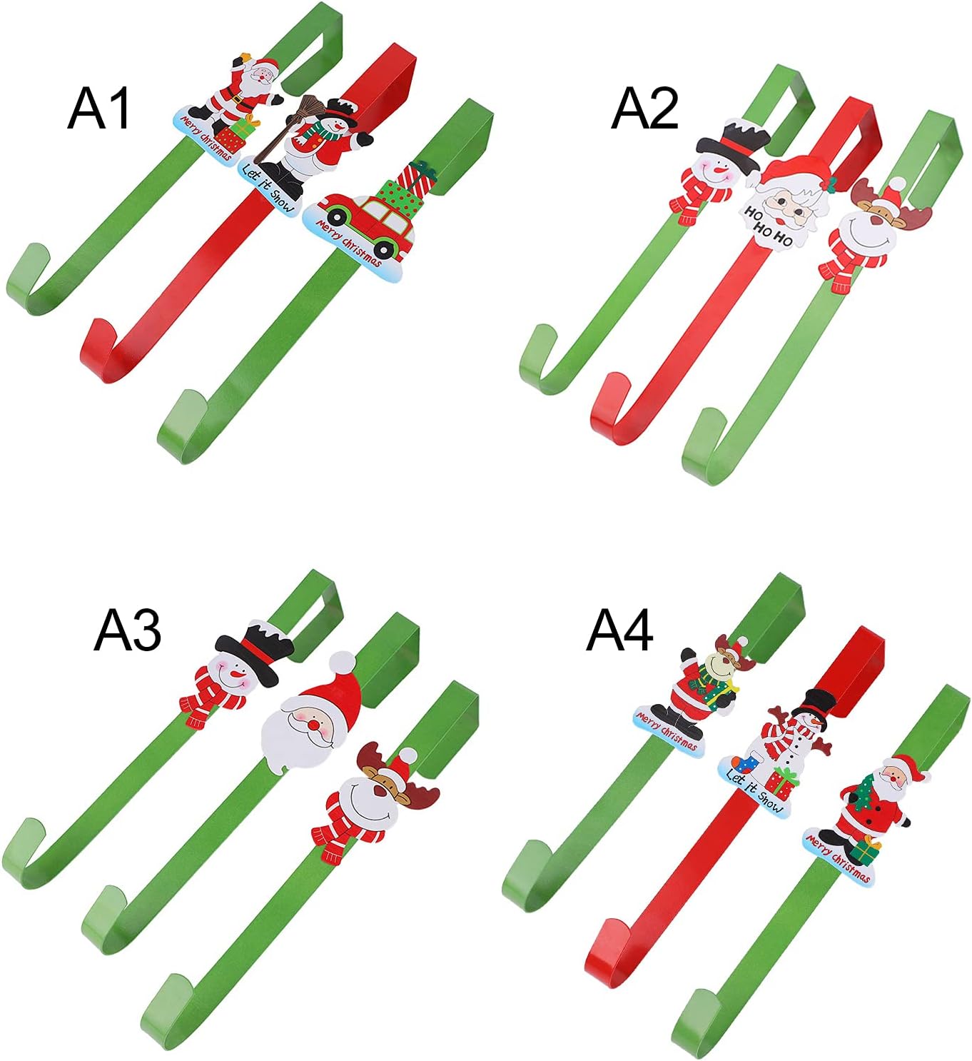 3 Pack Christmas Wreath Hangers with Snowman Reindeer Decoration