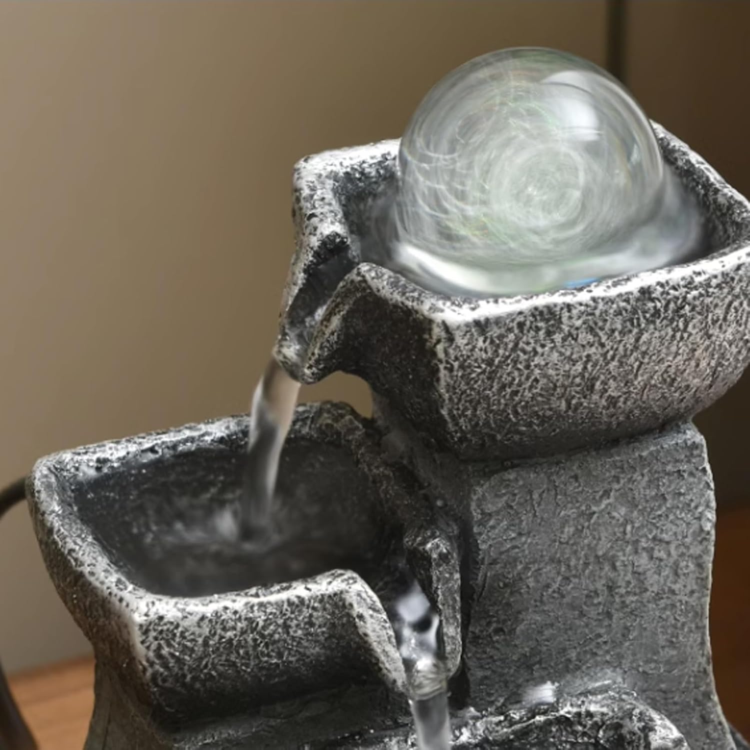 GRFIT Tabletop Fountain with Rotating Beads and Flowing Water