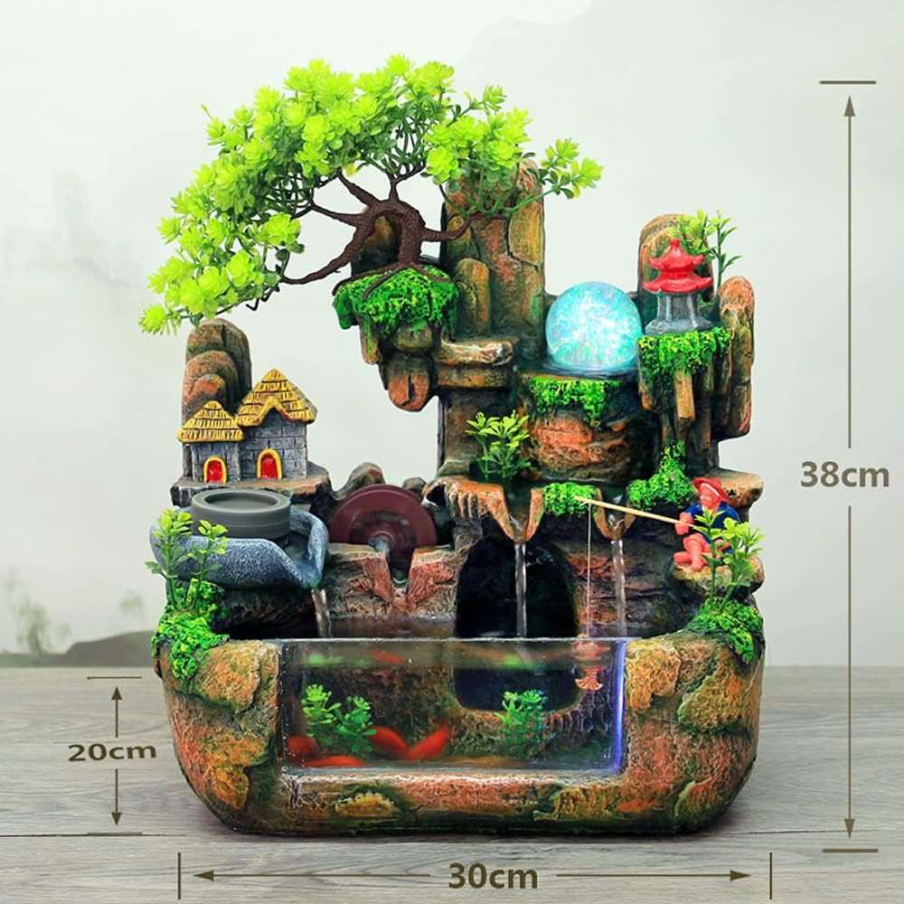 Tabletop Fountain with 12LED Lights and Atomizer for Home Office Relaxation