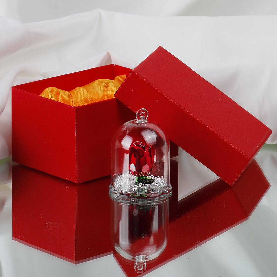HD Crystal Rose Flower Figurine in Glass Dome