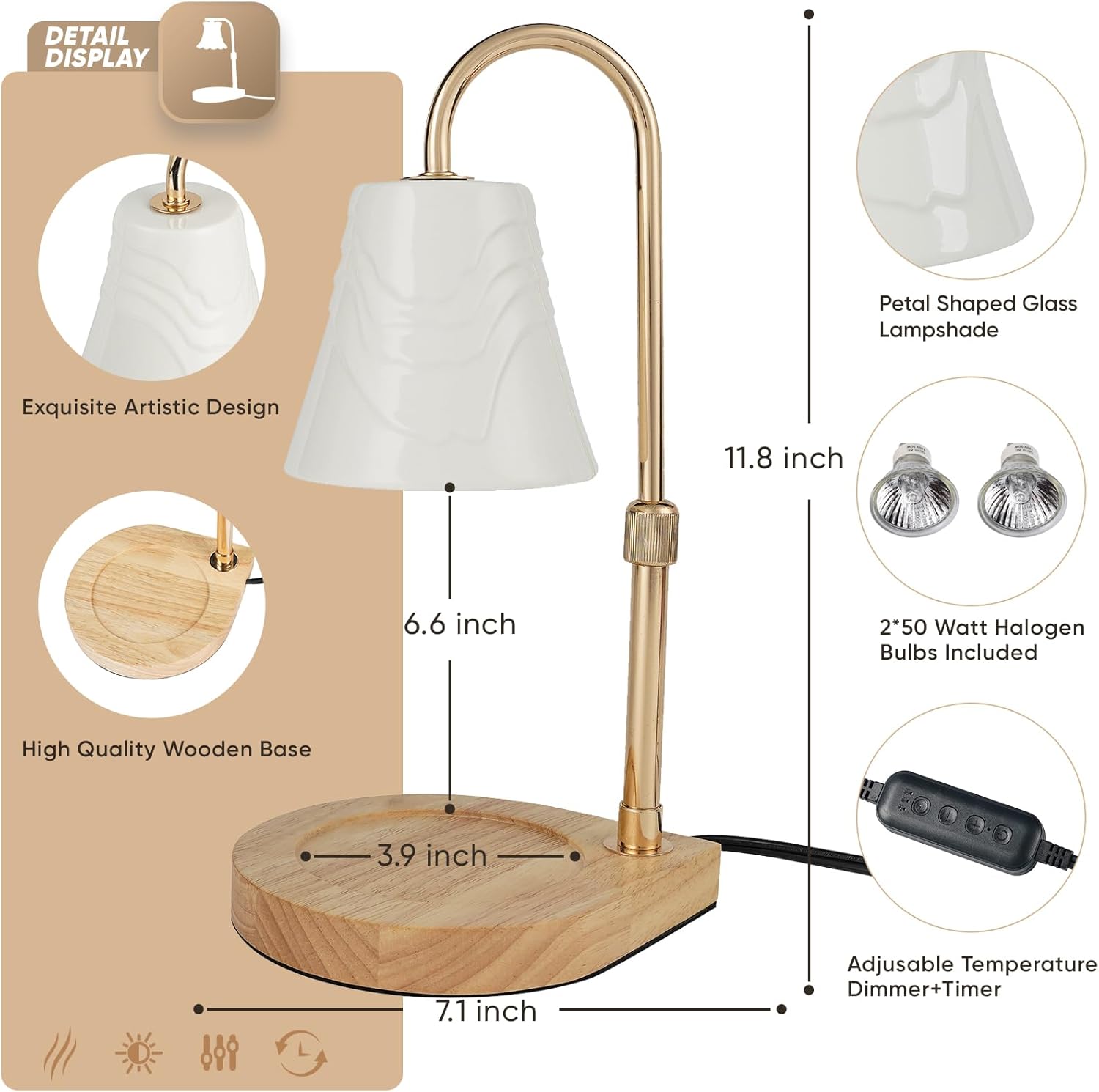 Elegant Candle Warmer Lamp with Timer and Adjustable Height