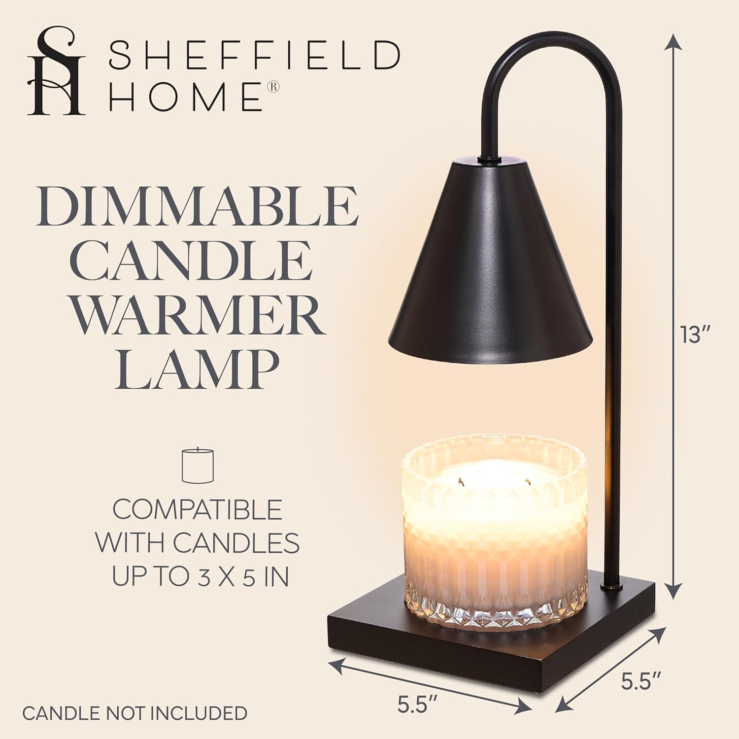 Sheffield Home Glass Candle Warmer Lamp Black Iron Flameless 13 Inch