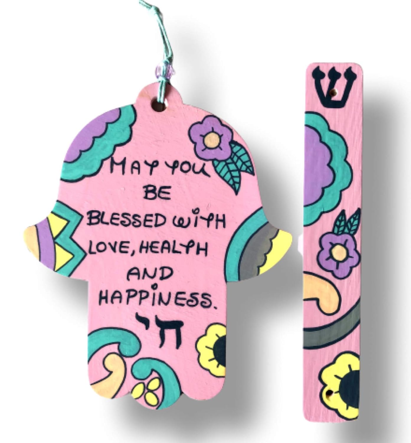 Lea Joelle Hamsa Mezuzah Set with Blessing Light Pink