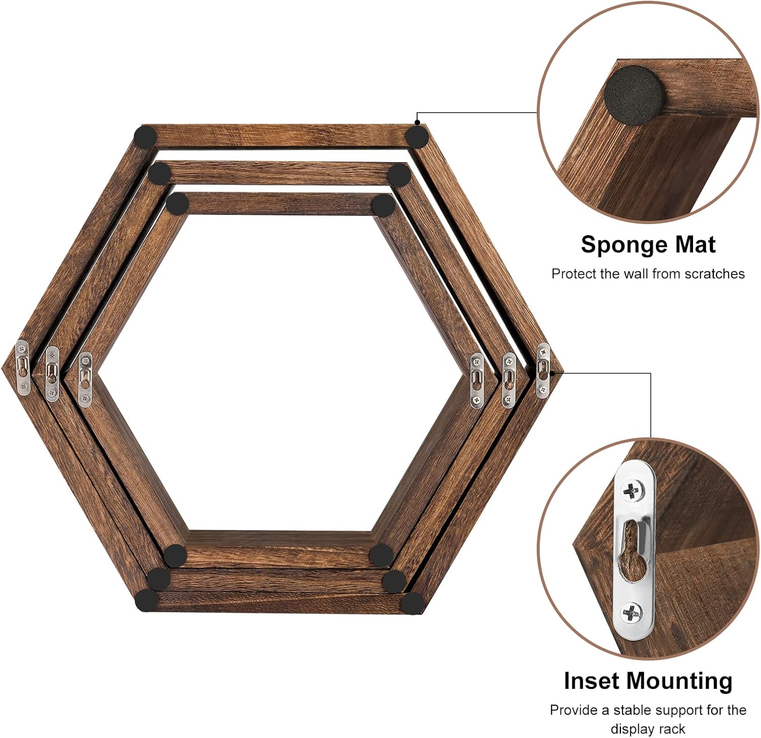 Hexagon Floating Shelves Set of 6 Rustic Wall Display