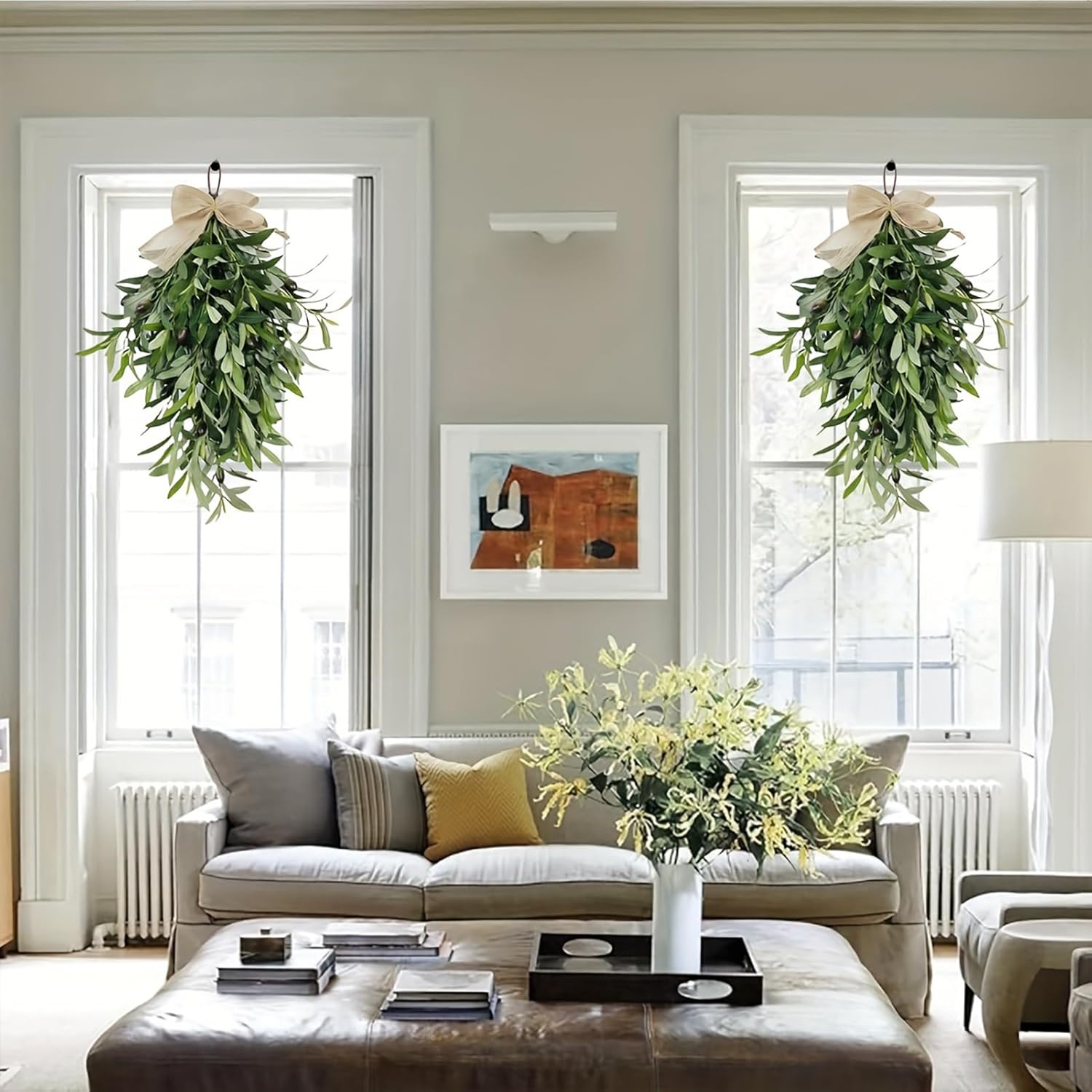 Firlar Artificial Olive Teardrop Swag 236 Inch Wreath for Front Door Bow Decor