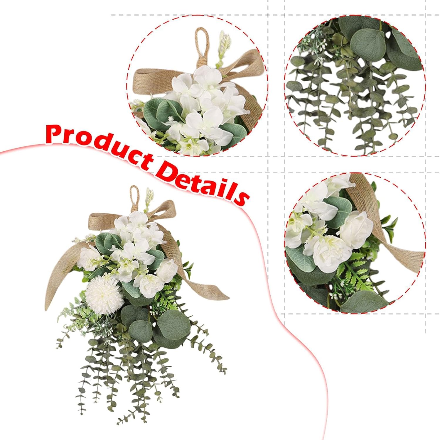 Eucalyptus Chrysanthemum Teardrop Wreath for Home Decor