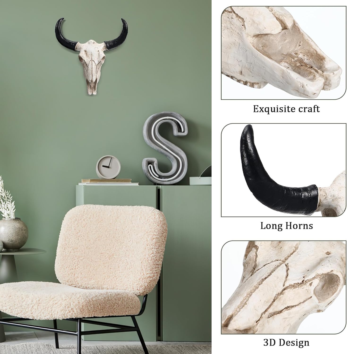 VOSAREA Cow Skull Wall Art Decor Sculpture