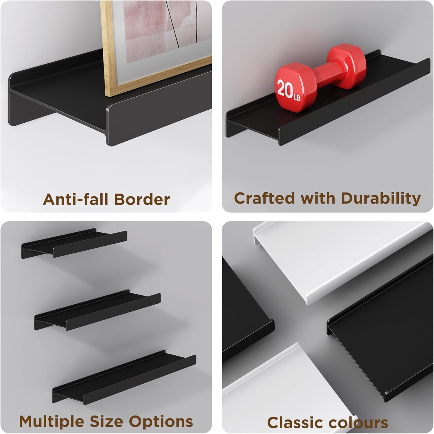 Dancrul Floating Shelves Wall Mount 2 Pack Black 12 Inch