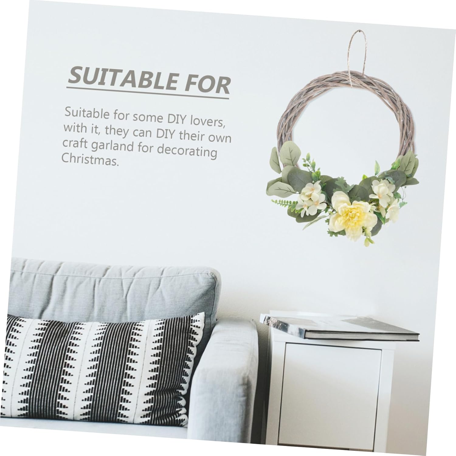 2pcs Christmas Woven Decoration for Wreaths Natural Gray Rattan Frame