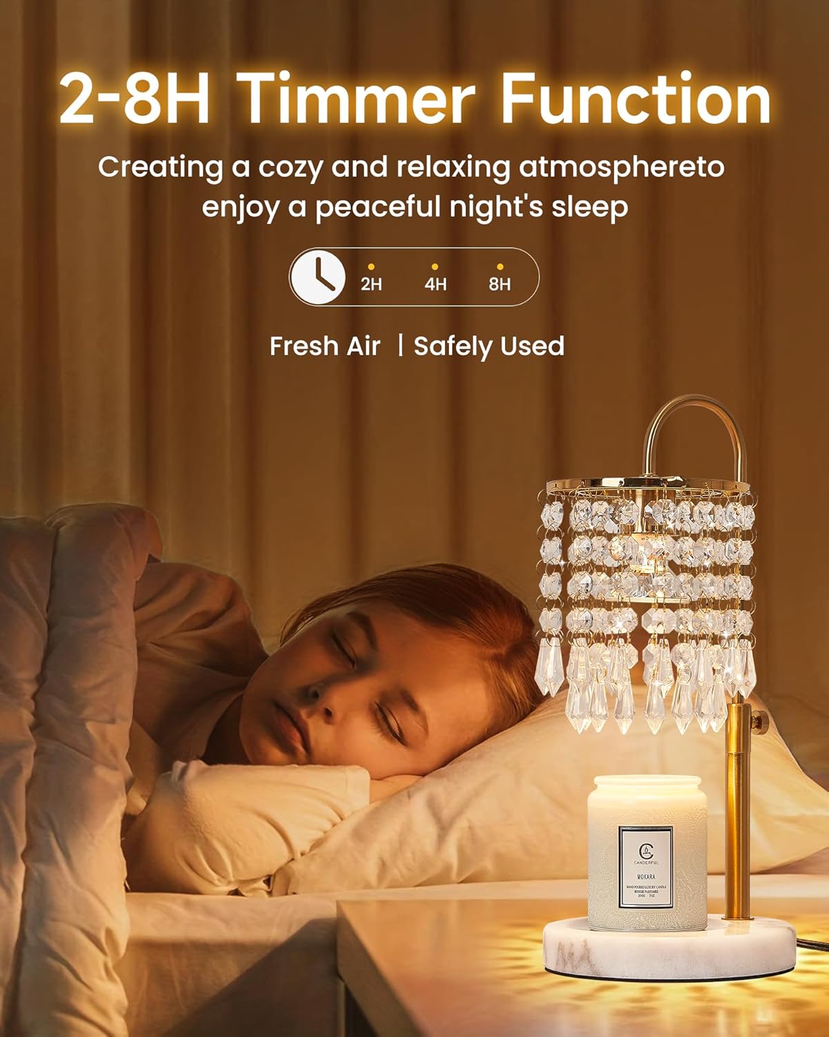 Minimalist Crystal Candle Lamp with Timer and 3 Bulbs
