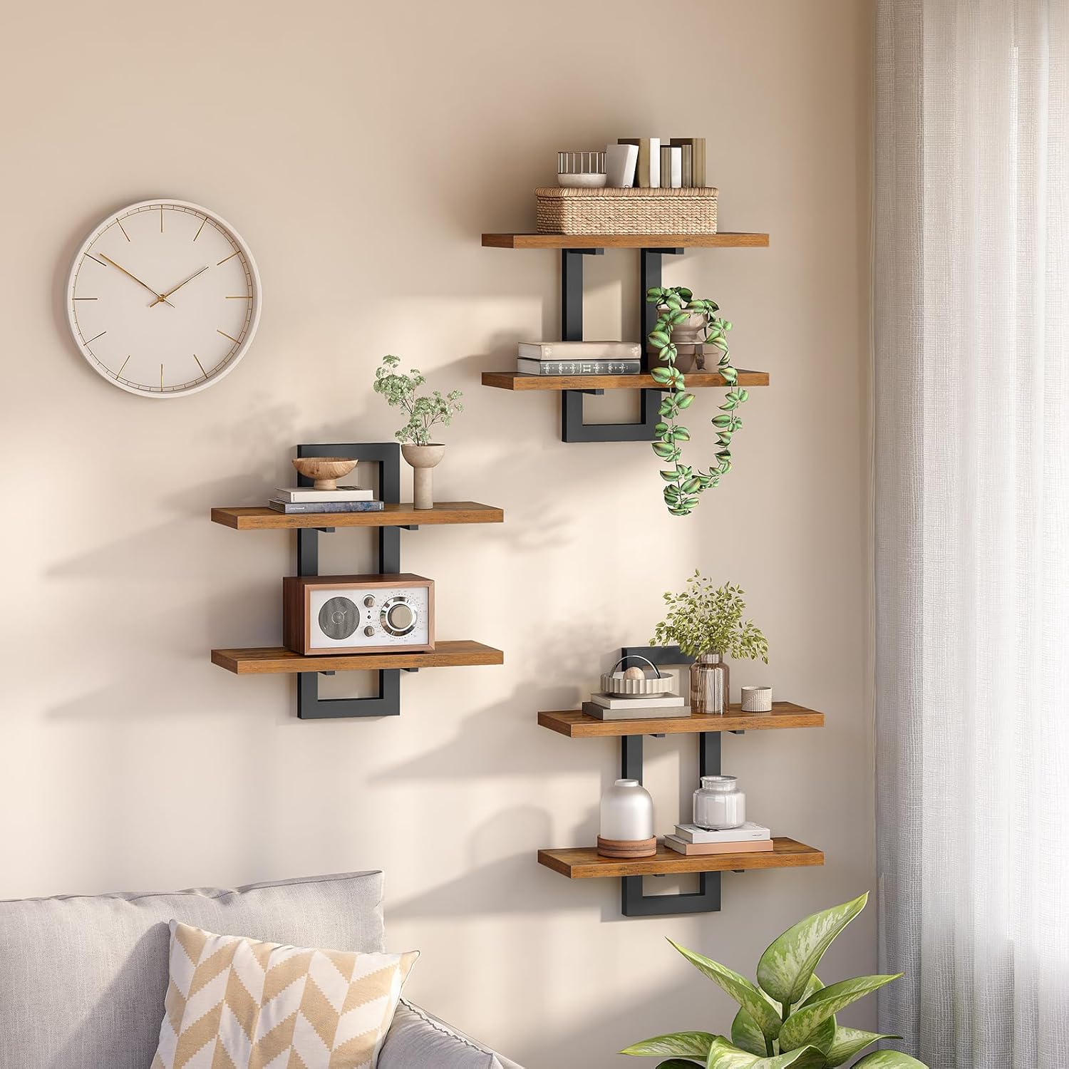 HOOBRO Floating Shelves Set of 3 2-Tier Wall Mounted Storage