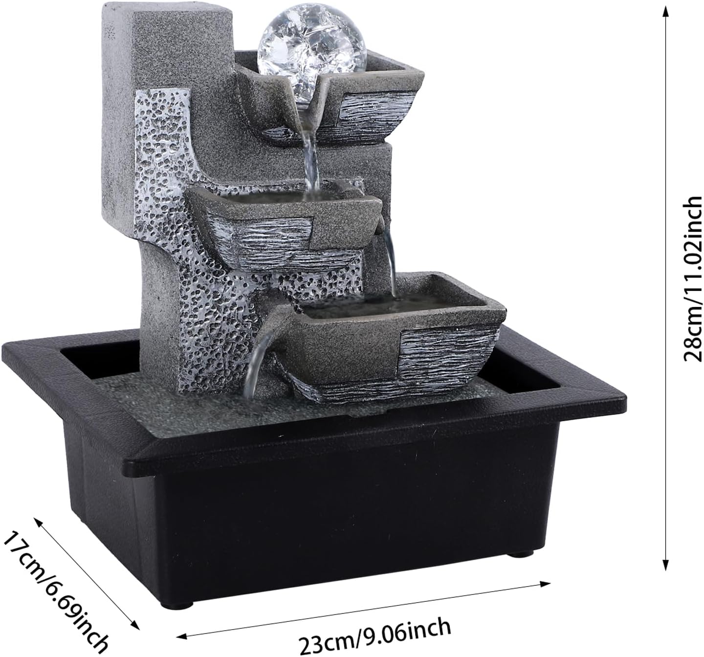 Tabletop Waterfall Indoor Fountain with LED Light 3 Tier