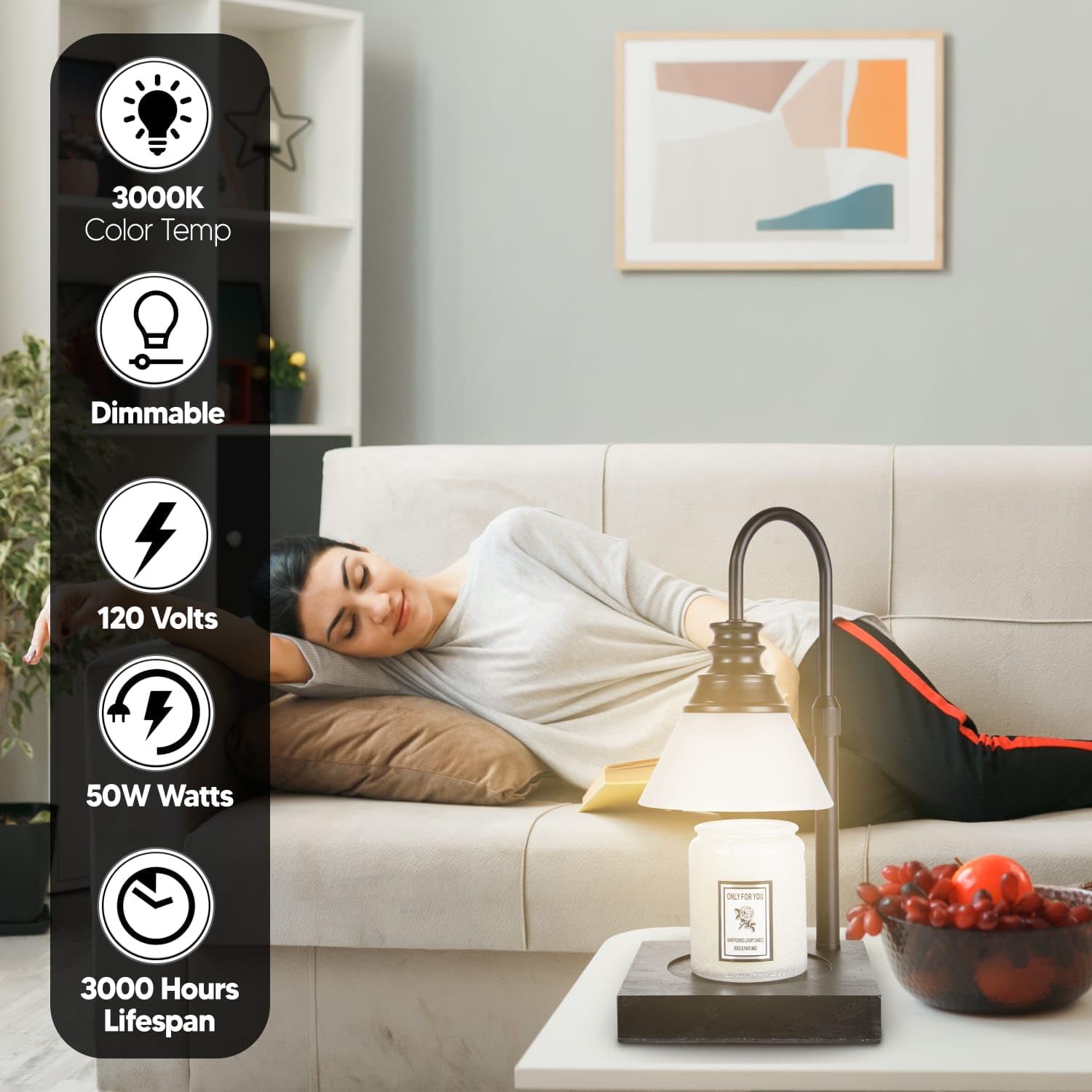 VISUAL DIGESTION Candle Warmer Lamp for Large Jar Candles - Electric with Timer and Dimmable 3000K