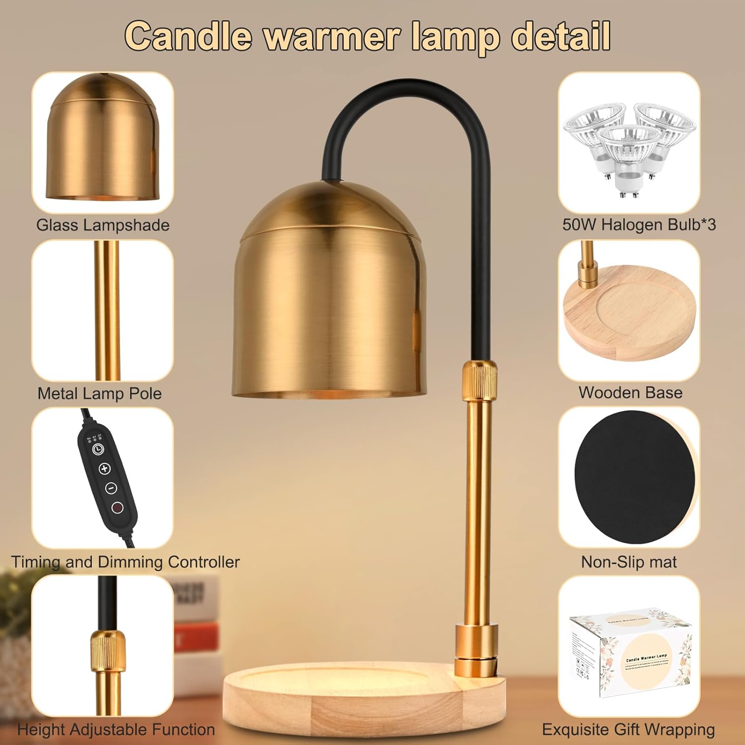 ZAQMGI Candle Warmer Lamp with Timer and Dimmer