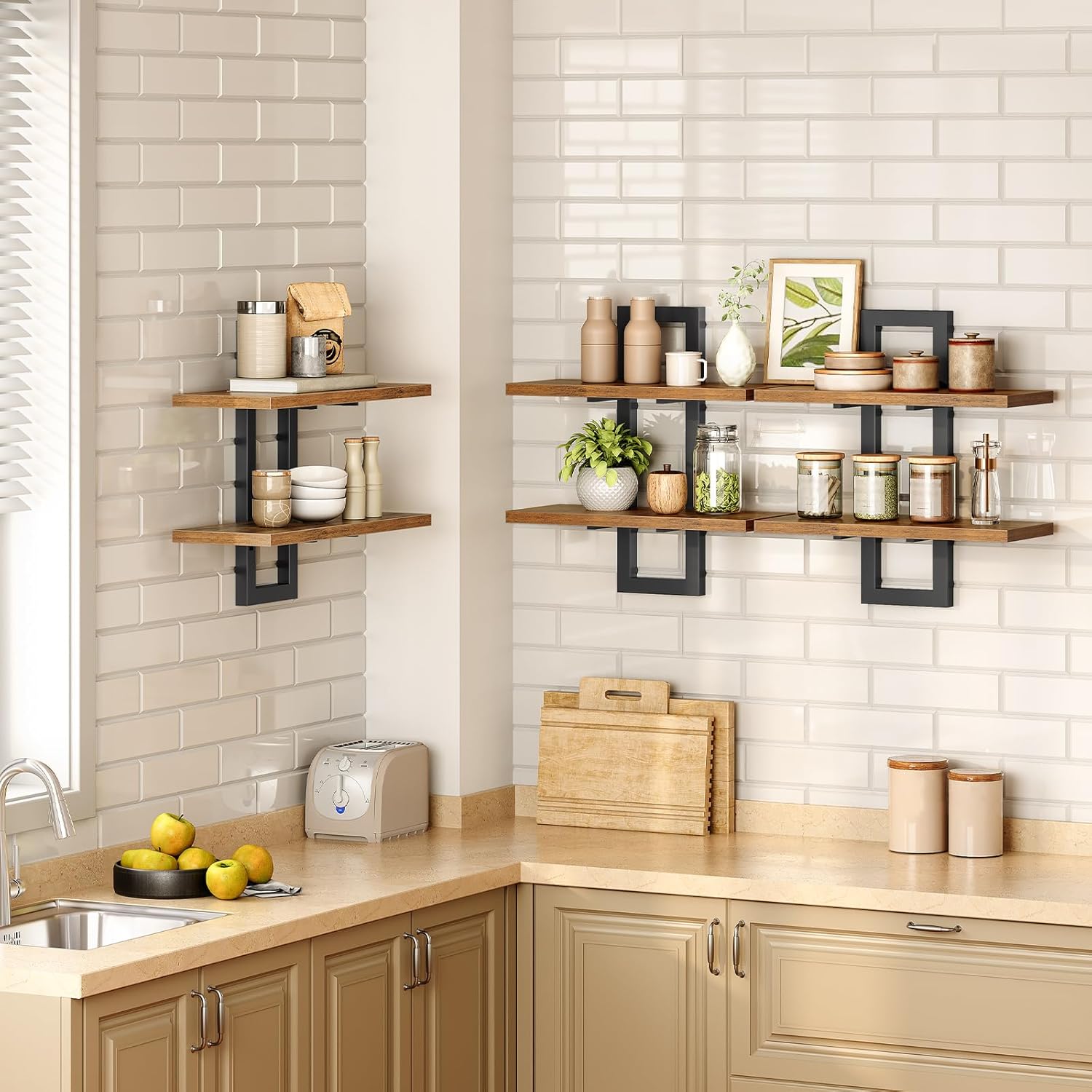 HOOBRO Floating Shelves Set of 3 2-Tier Wall Mounted Storage