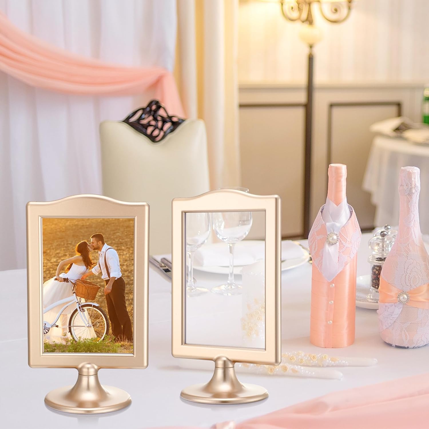 Soaoo 24 Pcs Double Sided Gold Picture Frames for Tabletop Display