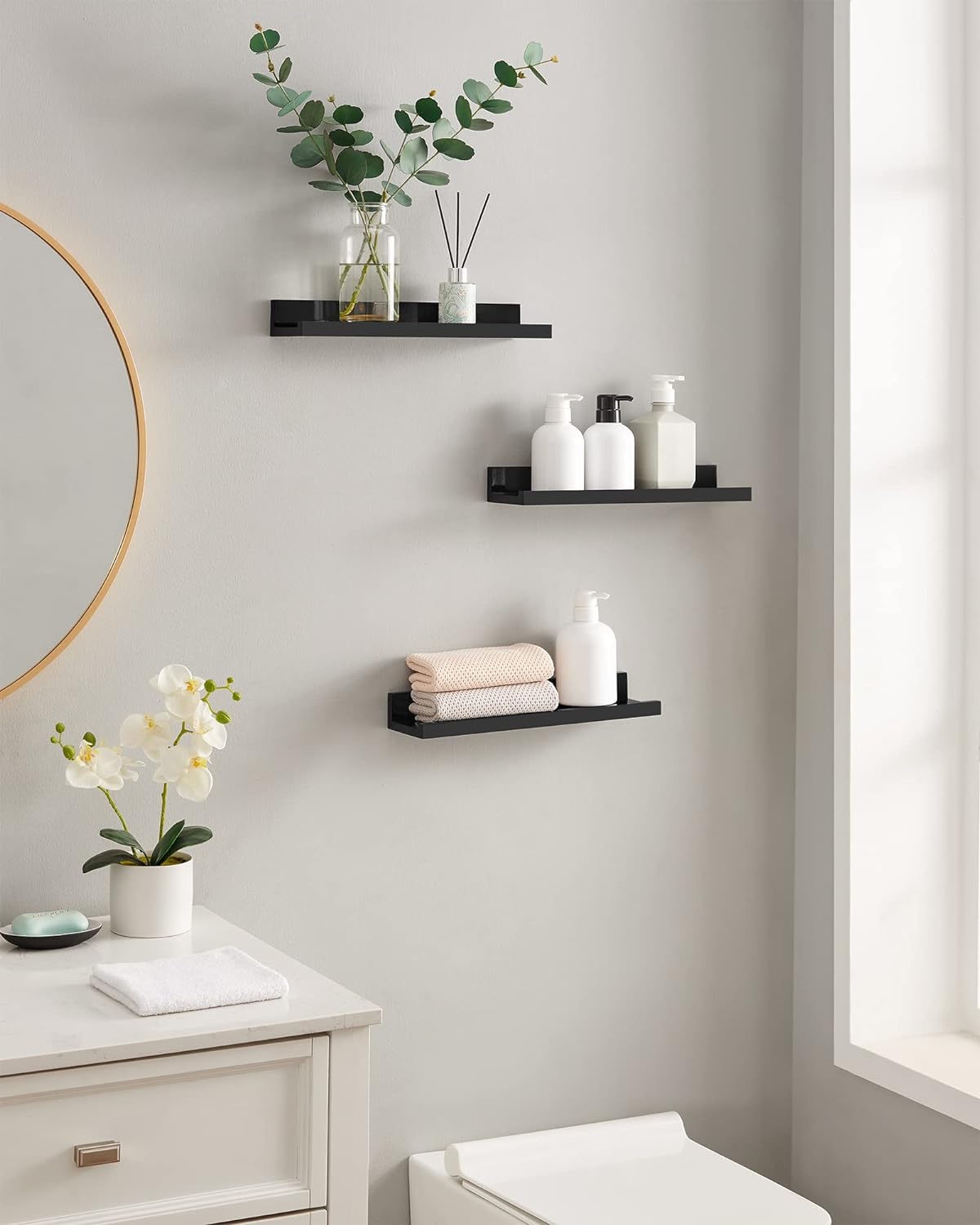 SONGMICS Set of 3 Floating Wall Shelves 15-Inch Wide Black