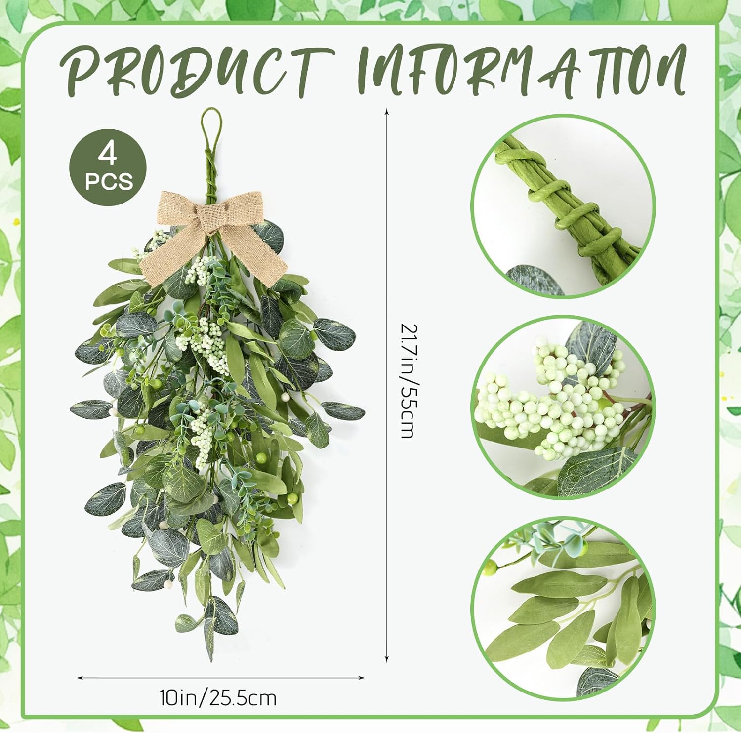 Eucalyptus Wreath Front Door 4 Pack Farmhouse Decor