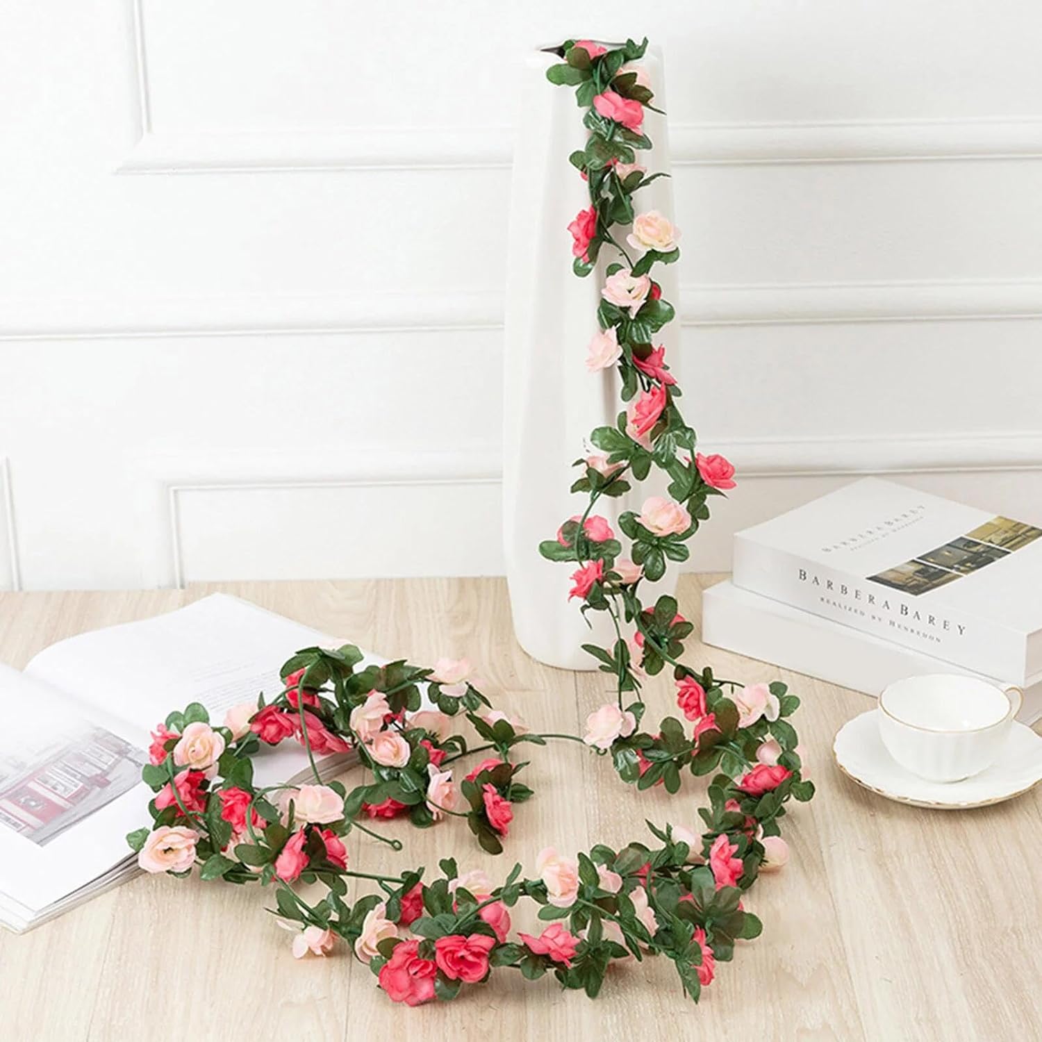 BLEUM CADE Artificial Rose Garland with String Lights 5Pcs