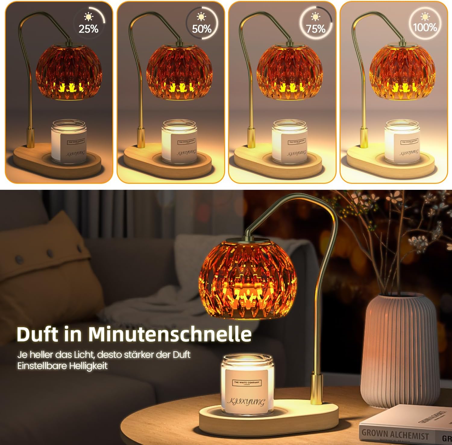 Amber Candle Warmer Lamp with Timer and Dimmer