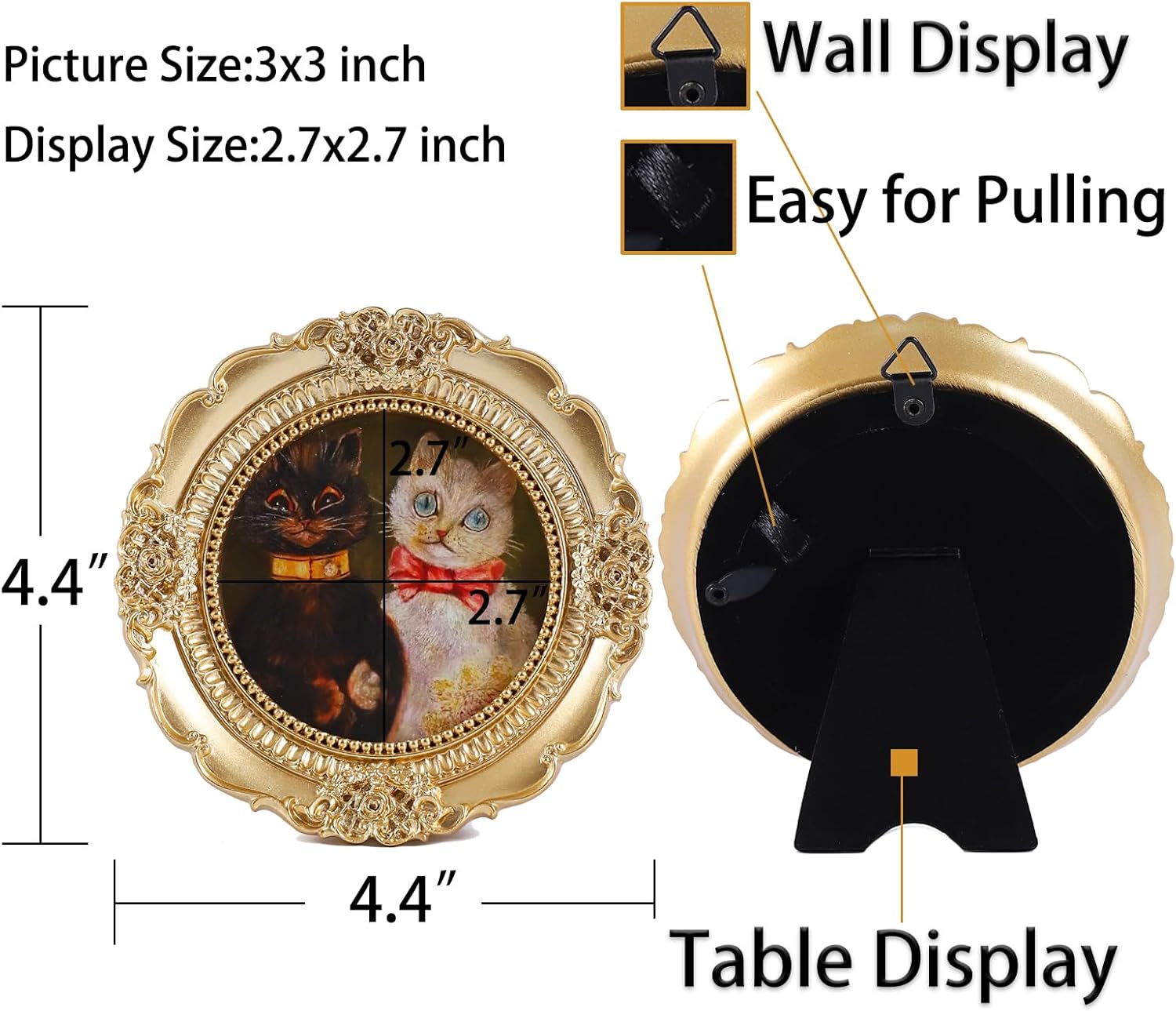 Vintage Round Picture Frame 3x3 Gold