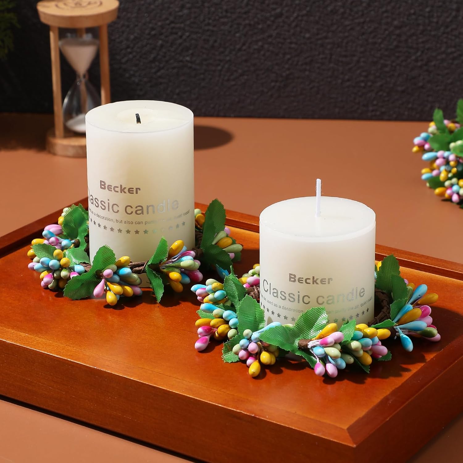 POPETPOP Easter Candle Wreaths 4PCS Artificial Berry Candle Holders for Spring Decor