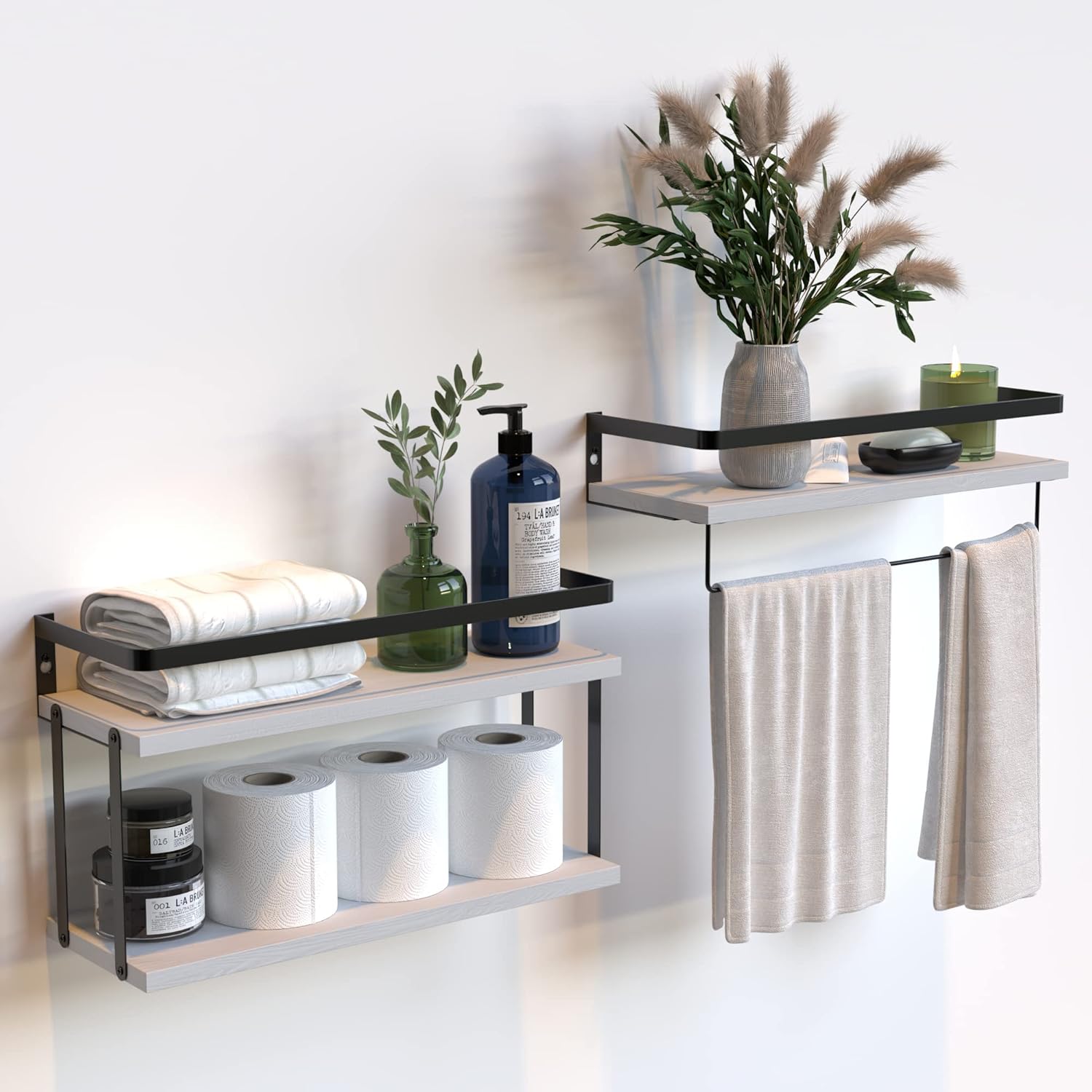 RICHER HOUSE 21 Tier Floating Wall Shelves Set of 2 - White