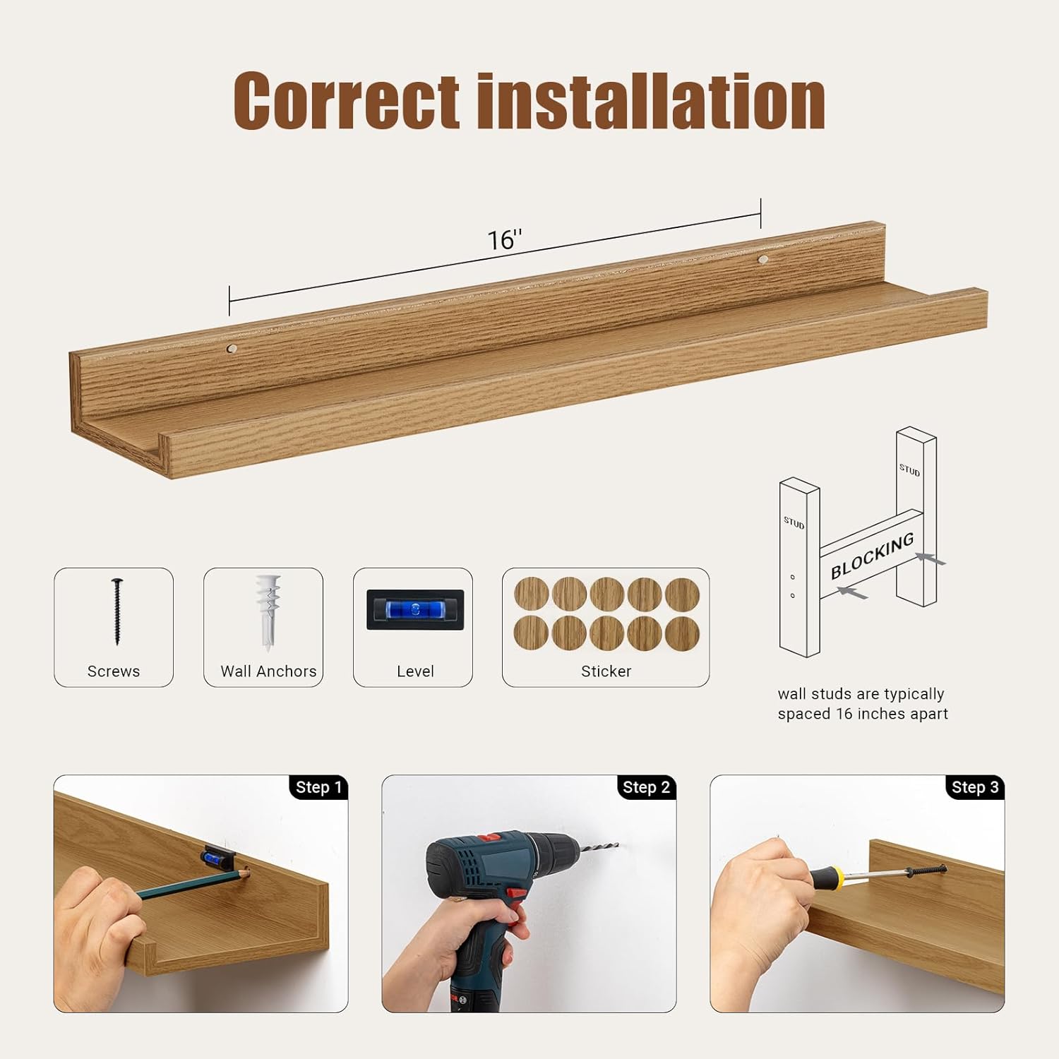 24 Inch Floating Shelf Set of 8 for Wall Decor