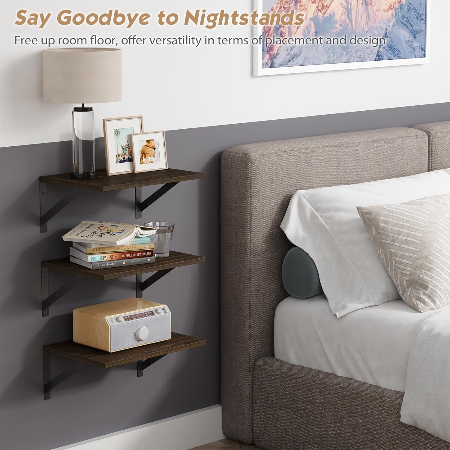 Forbena 12 Inch Deep Floating Shelves Set of 3 Heavy Duty Wall Shelves for Kitchen Storage