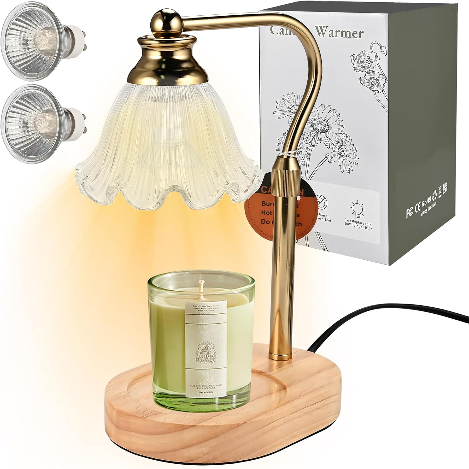 Womens Gift Height-Adjustable Flower Candle Warmer Lamp with Timer and Dimmer