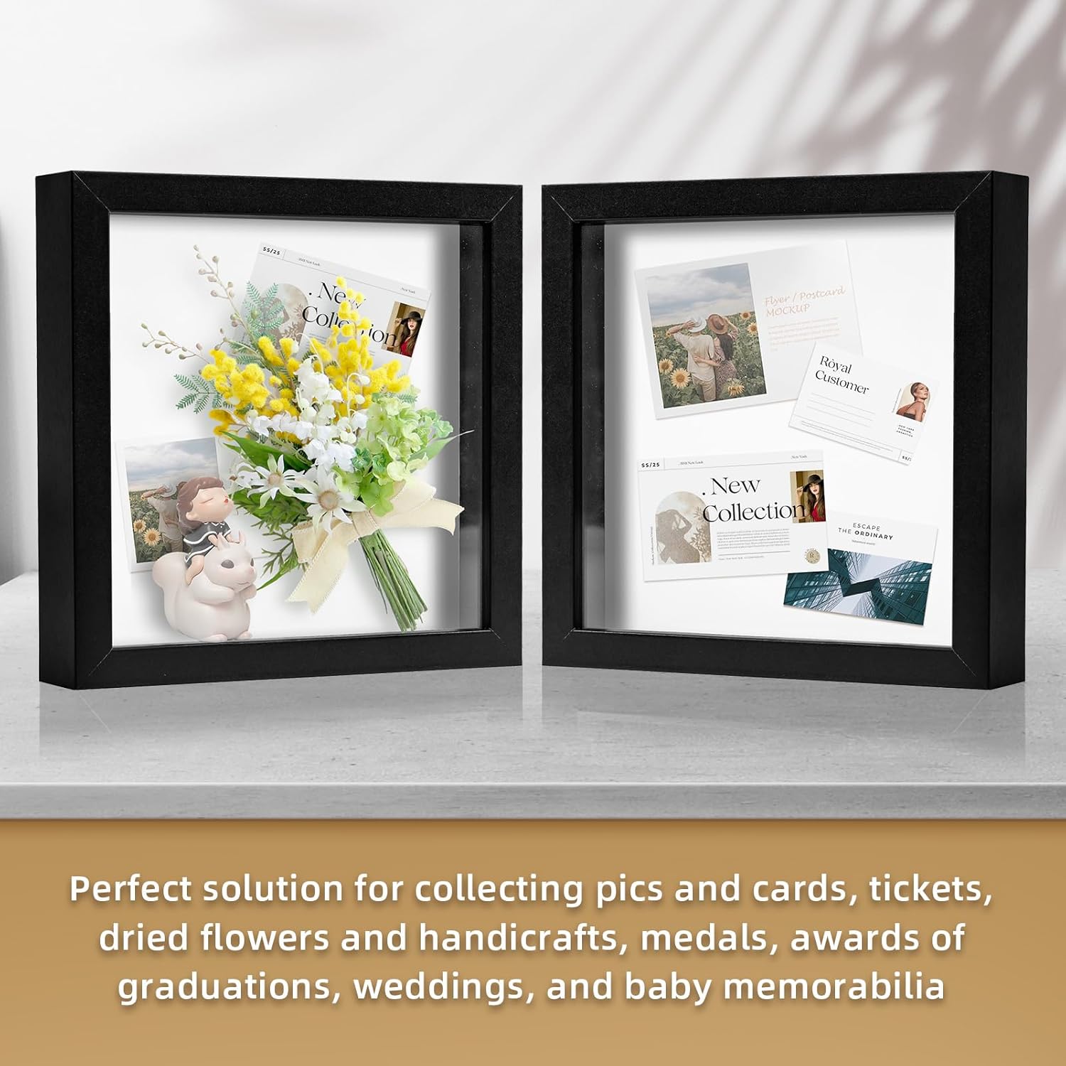 Muzilife 8x8 Shadow Box Frame Black with Glass and Wood