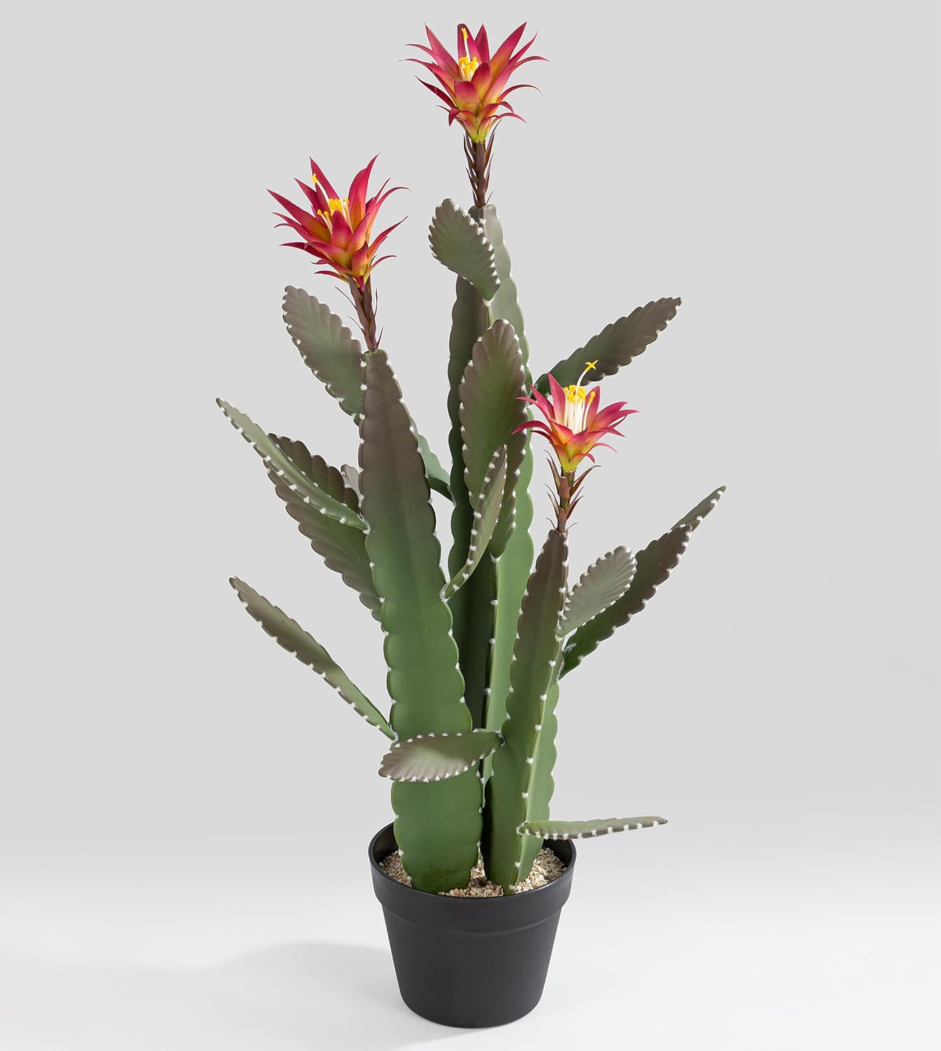 33 Inch Artificial Cactus with Magenta Flowers in Pot