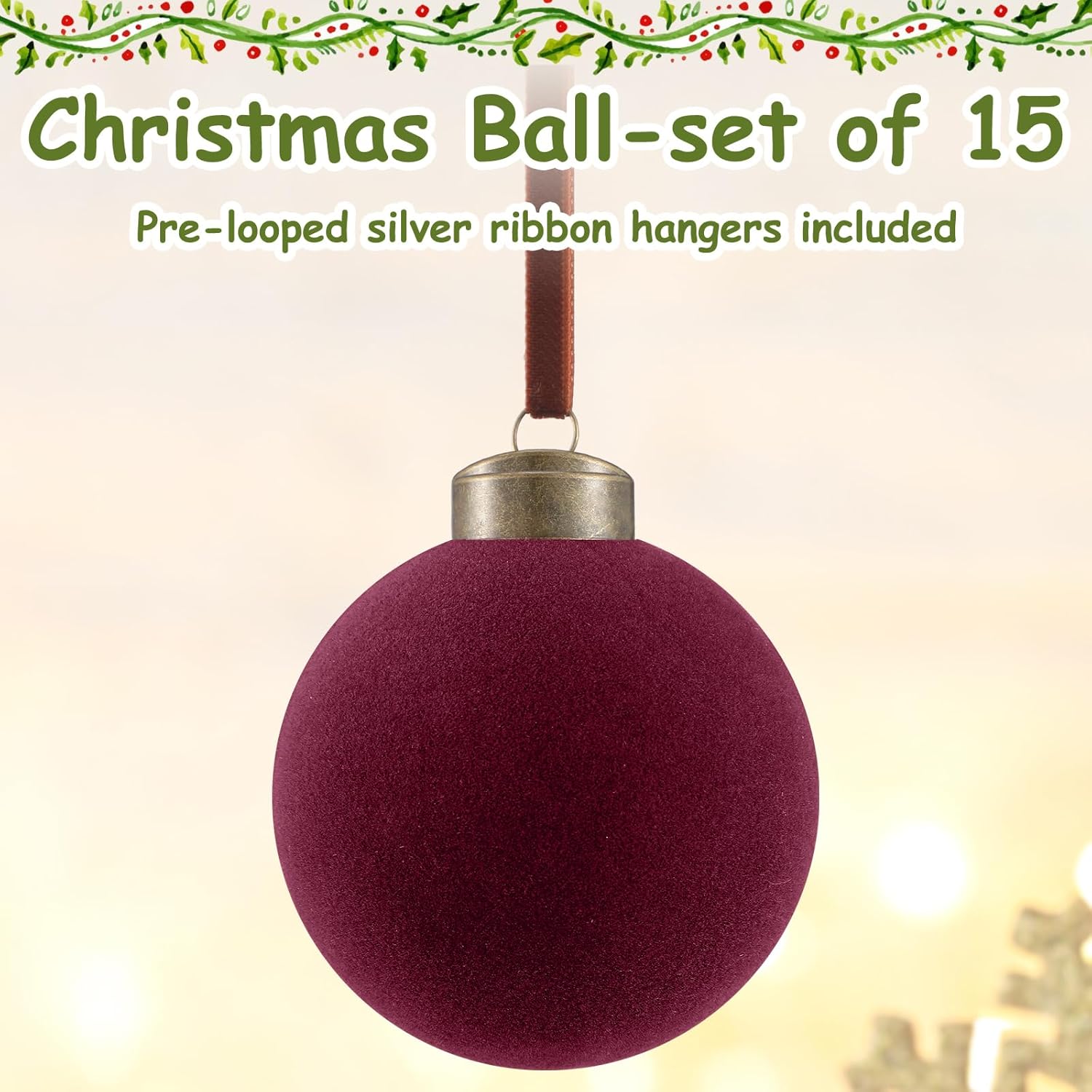 Liliful 15 Pcs Velvet Christmas Balls Decor