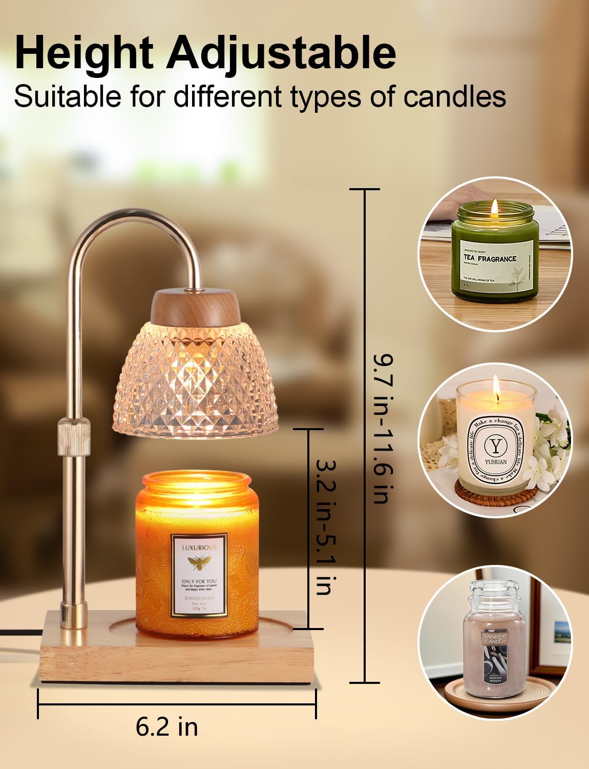 Dimmable Candle Warmer Lamp with Timer and 2 Bulbs
