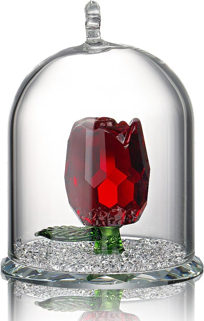 HD Crystal Rose Flower Figurine in Glass Dome